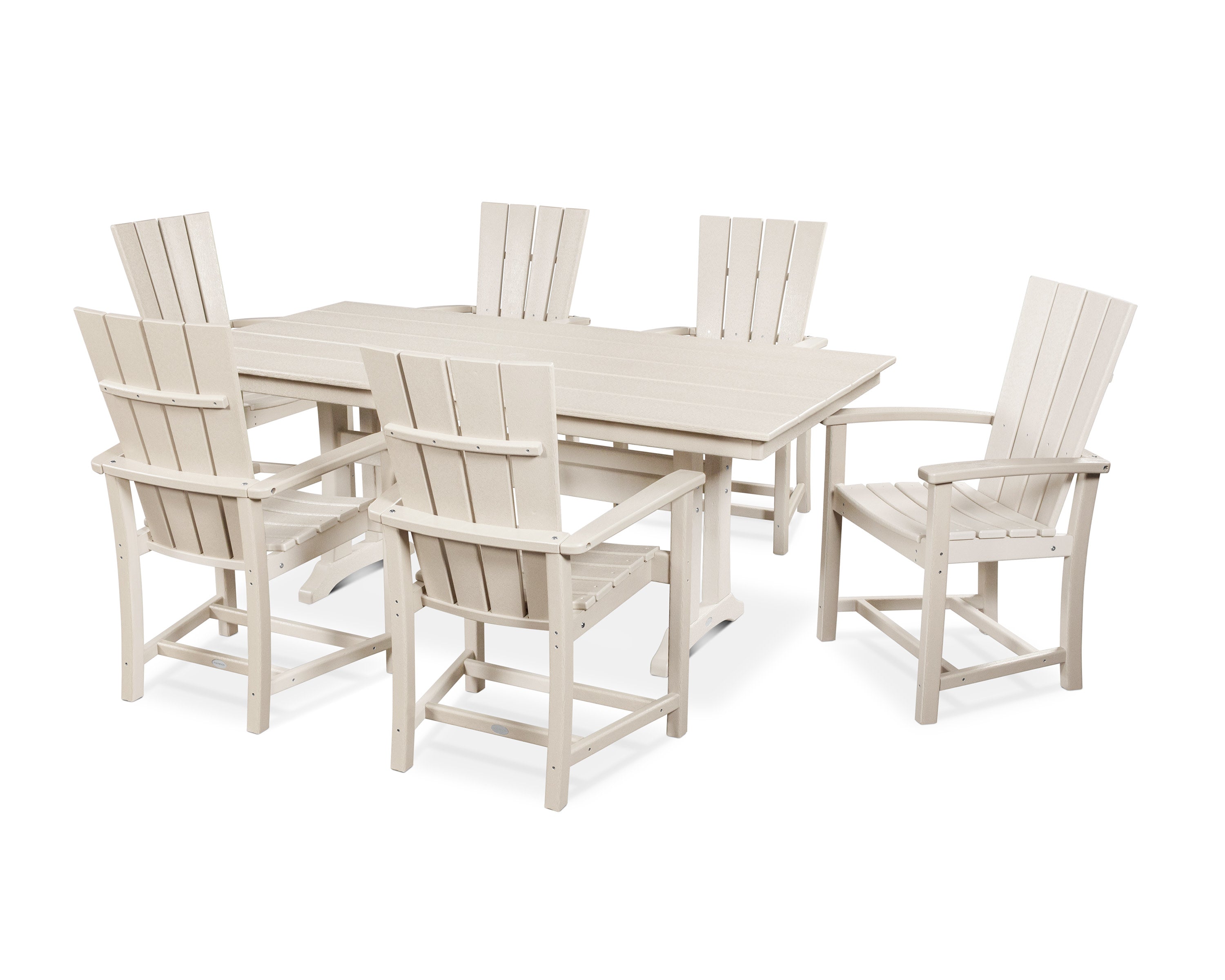 Quattro 7-Piece Farmhouse Dining Set with Trestle Legs in Sand