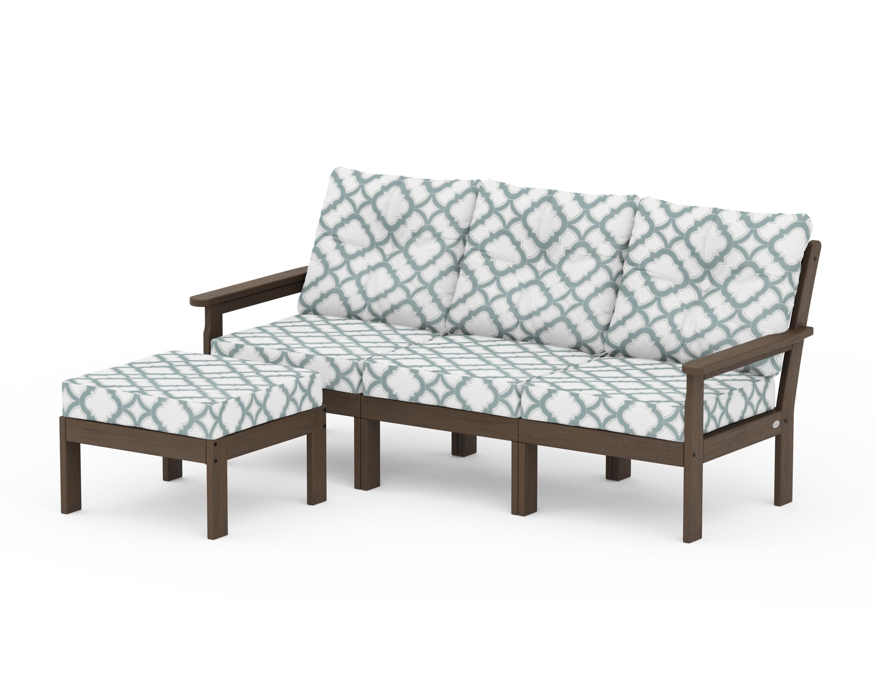 Vineyard 4-Piece Sectional with Ottoman in Kona / Trellis Glacier Spa