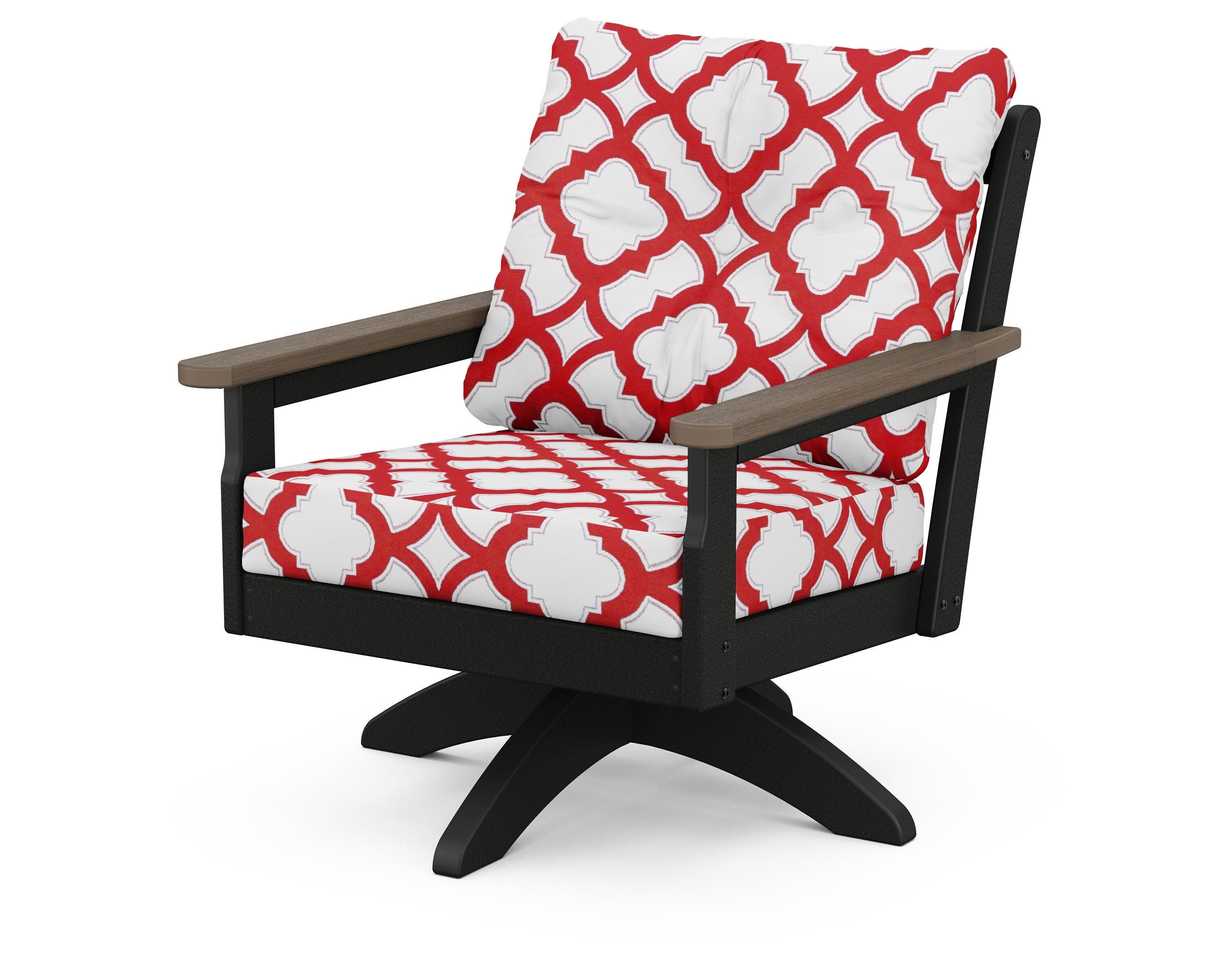 Vineyard Deep Seating Swivel Chair in Black / Kona / Trellis Crimson