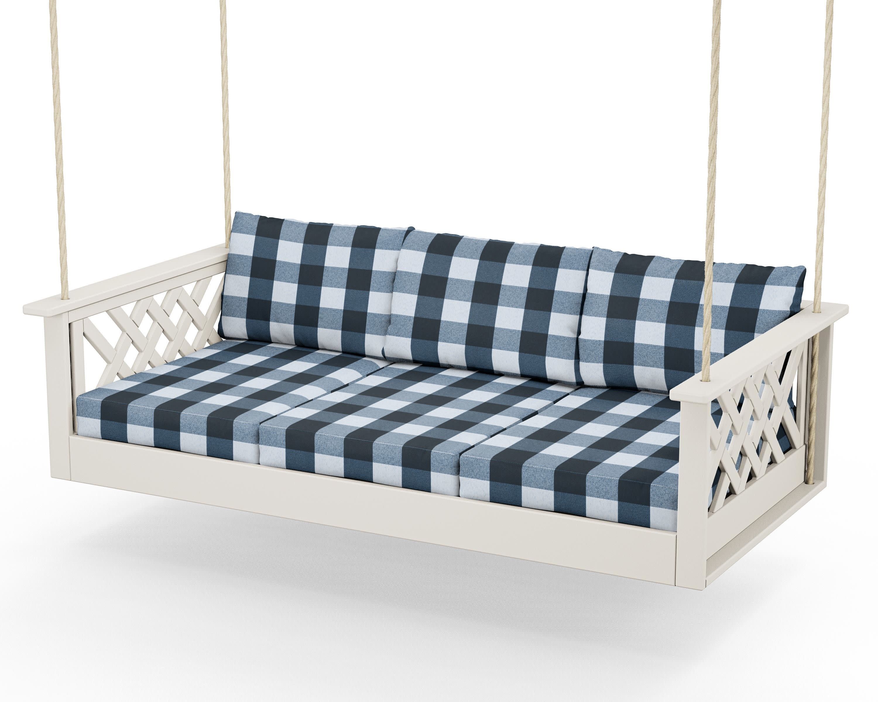Wovendale Daybed Swing in Sand / Buffalo Plaid Marine Indigo