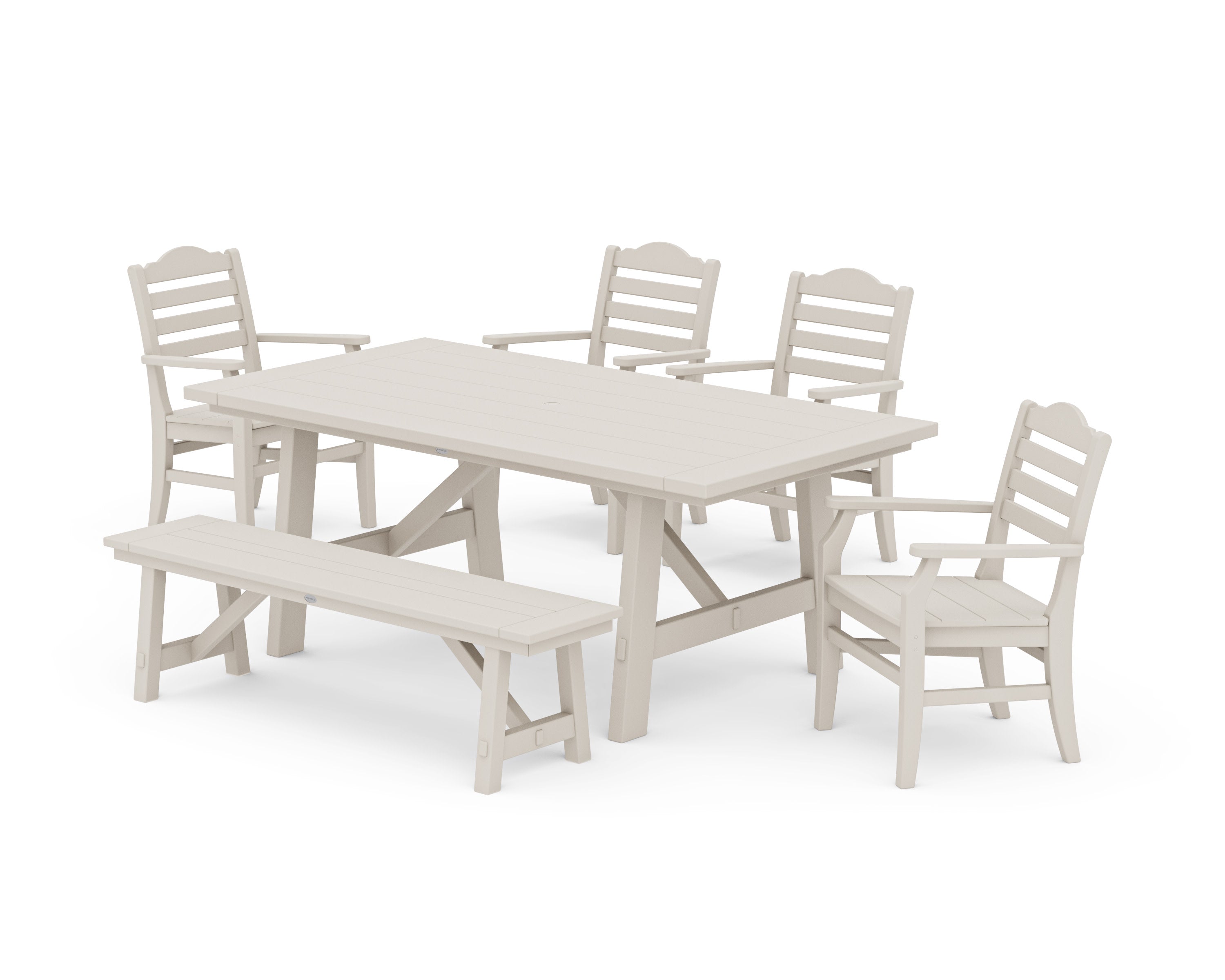 Savannah 6-Piece Rustic Farmhouse Dining Set with Bench in Sand