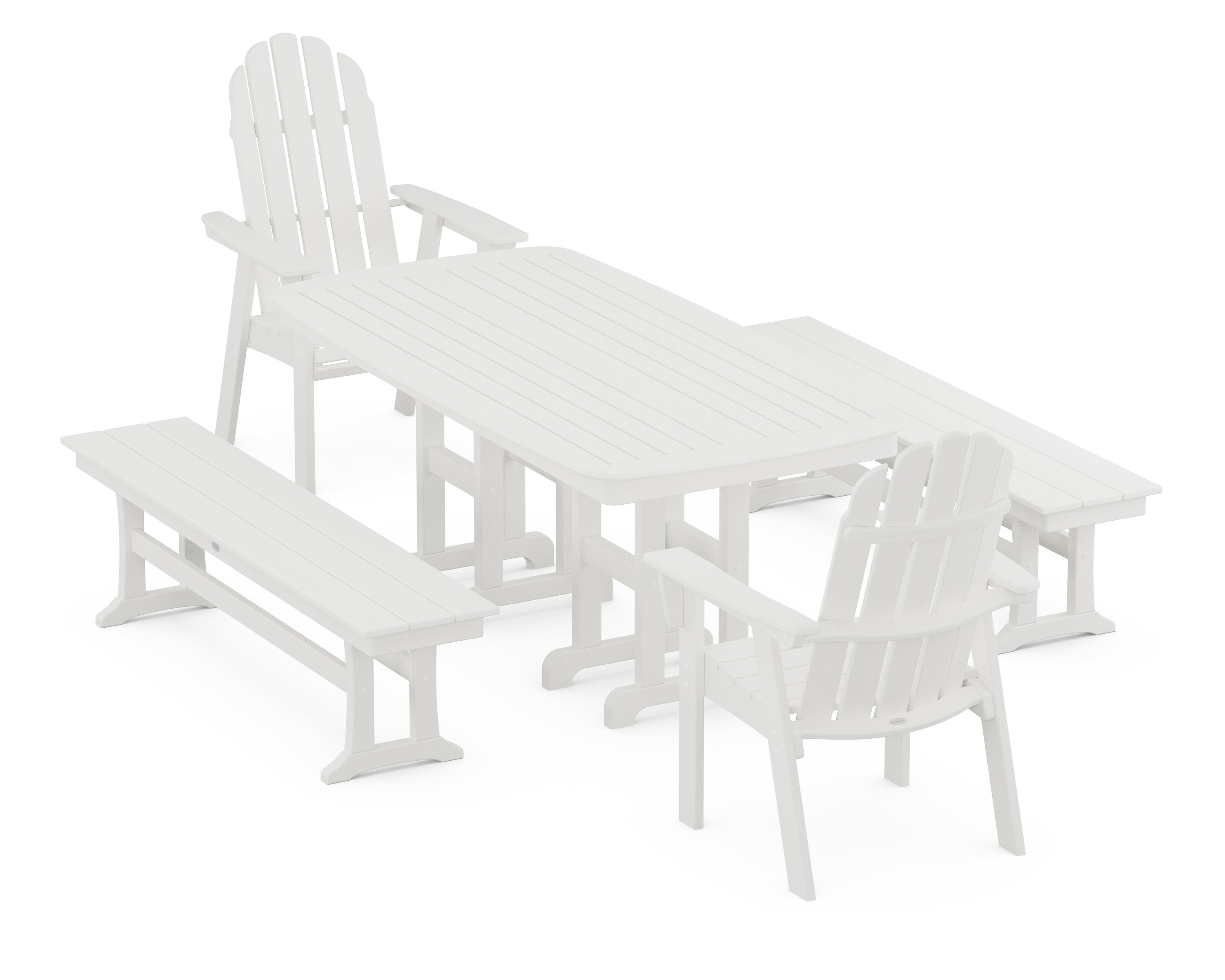 Vineyard Adirondack 5-Piece Dining Set with Benches in Vintage White