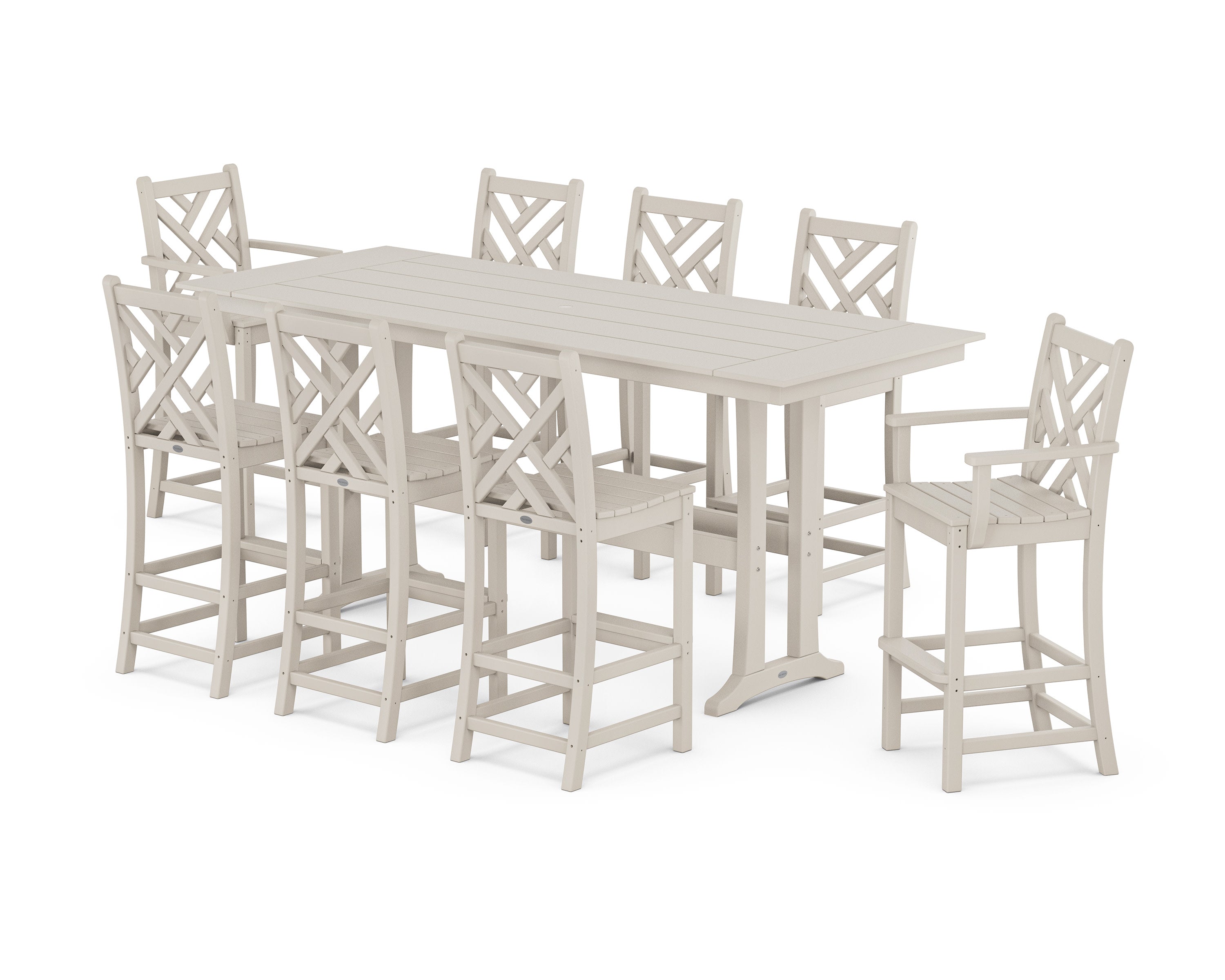 Chippendale 9-Piece Farmhouse Bar Set with Trestle Legs in Sand