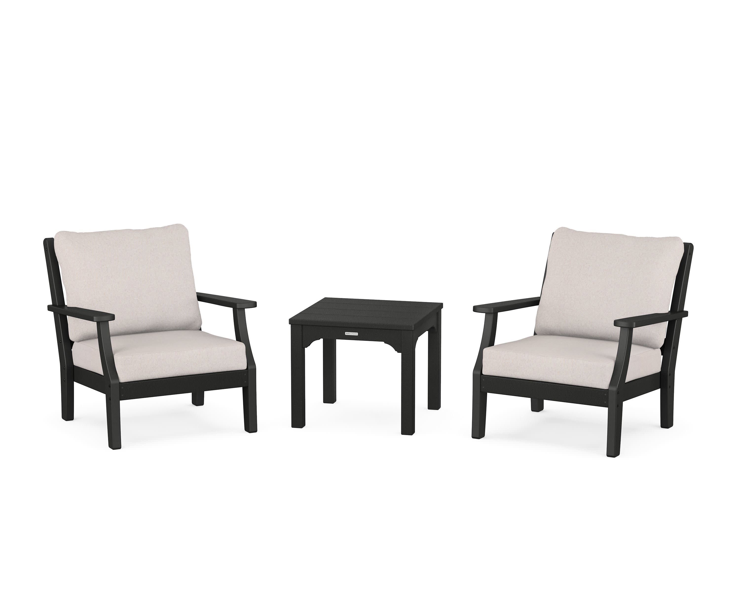 Chinoiserie 3-Piece Deep Seating Set in Black / Dune Burlap