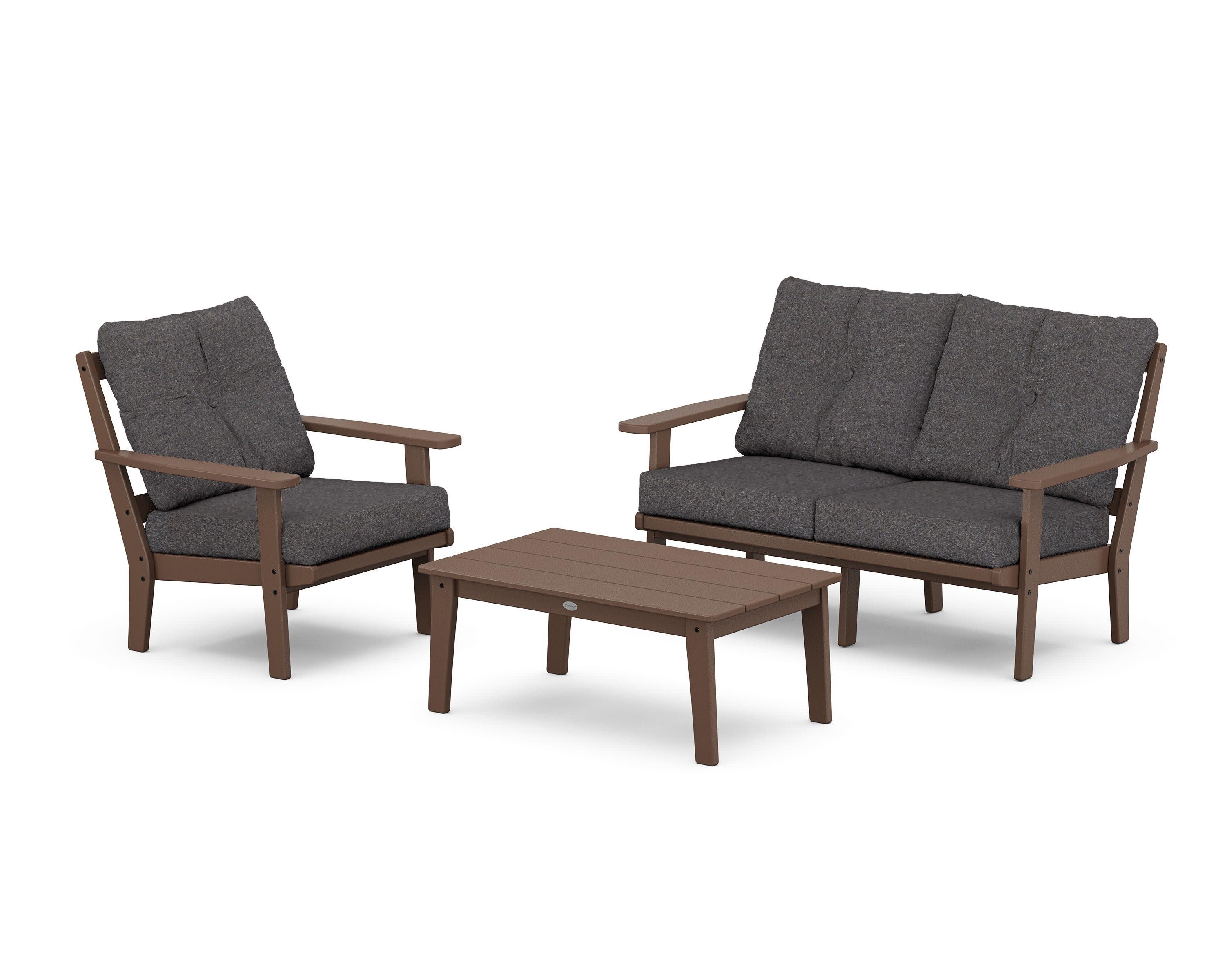 Oxford 3-Piece Deep Seating Set with Loveseat in Mahogany / Ash Charcoal