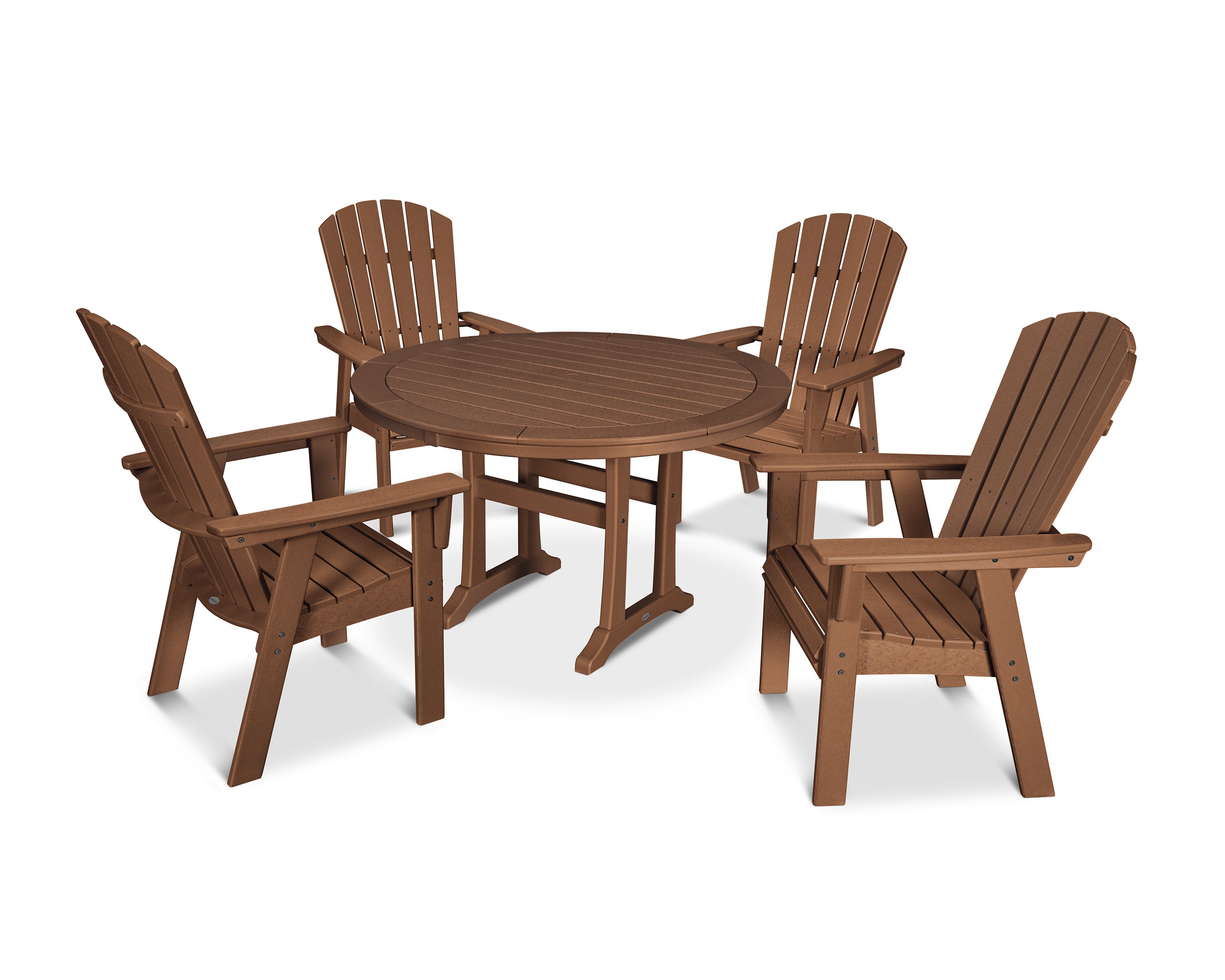 Nautical Curveback Adirondack 5-Piece Round Dining Set with Trestle Legs in Teak