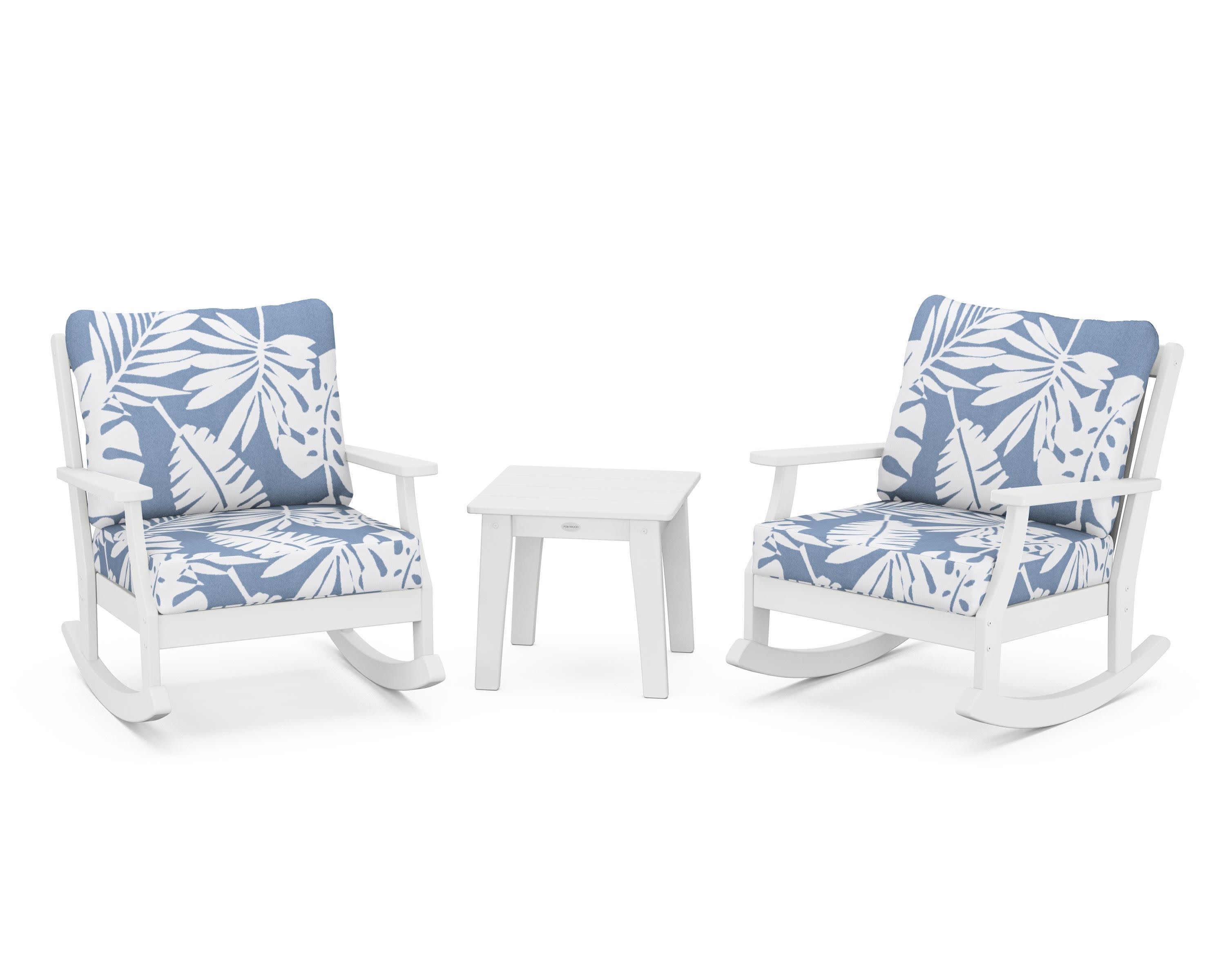 Braxton 3-Piece Deep Seating Rocker Set in White / Leaf Sky Blue