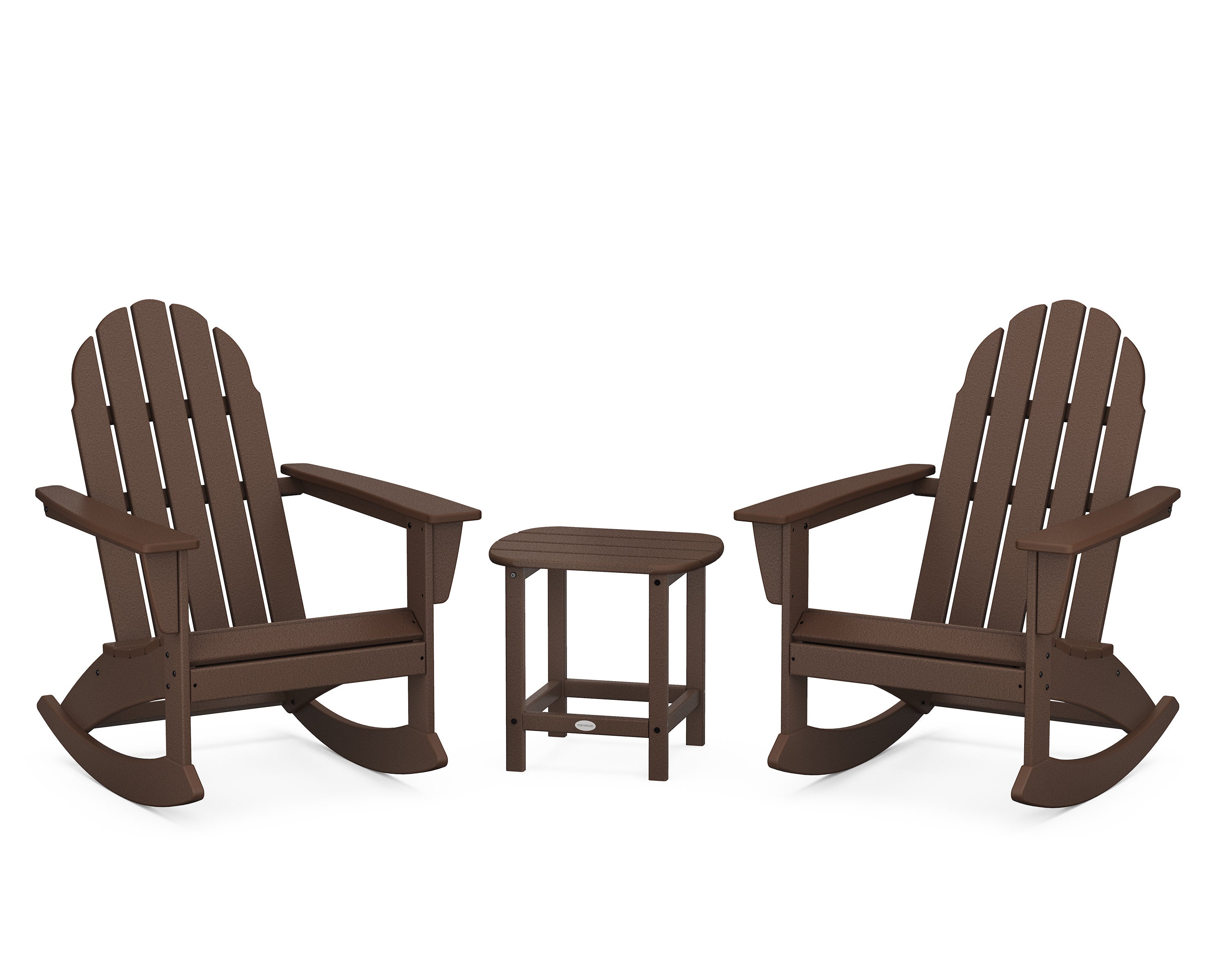 Vineyard 3-Piece Adirondack Rocking Chair Set with South Beach 18" Side Table in Mahogany