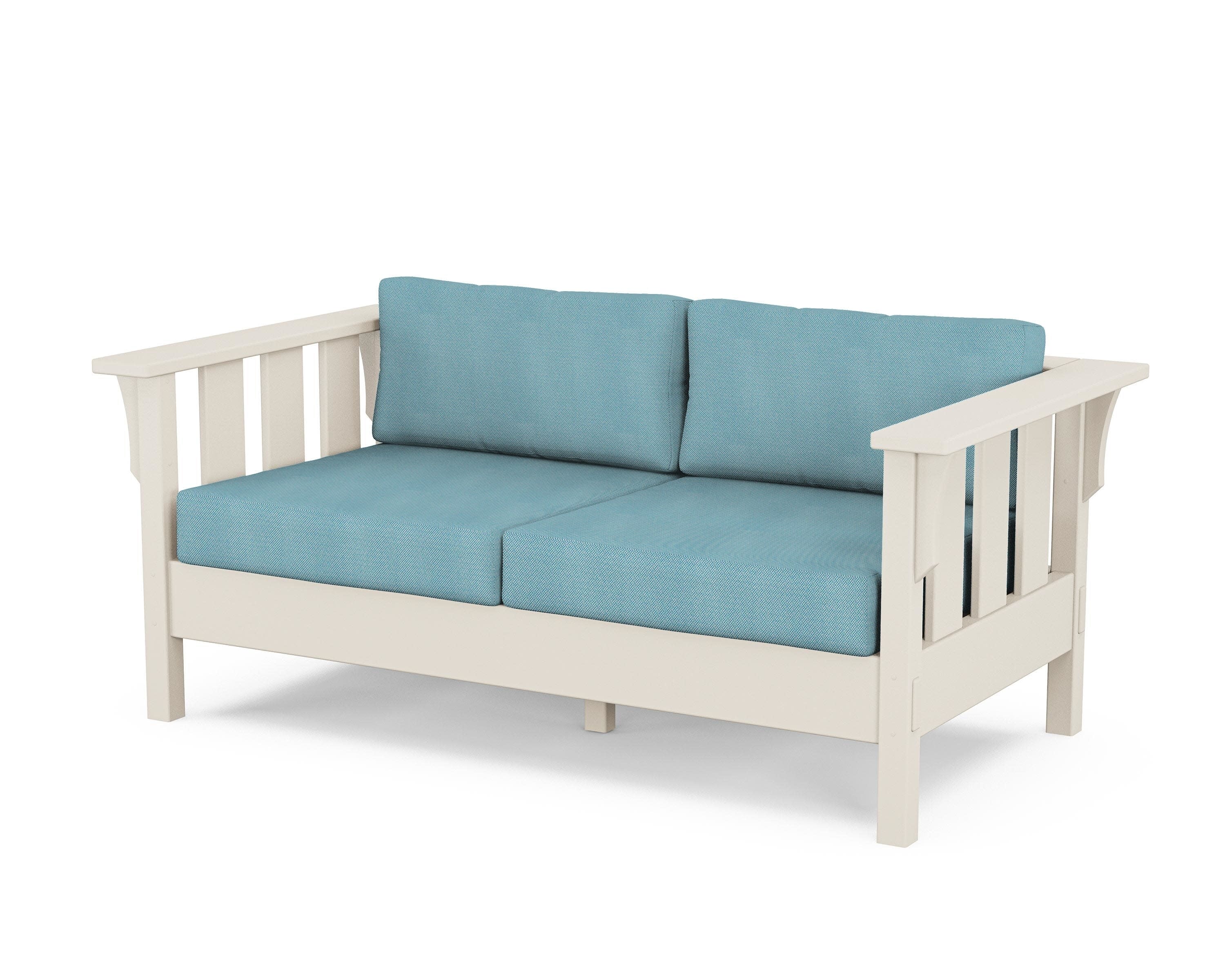 Acadia Deep Seating Loveseat in Sand / Lattice Sky Blue