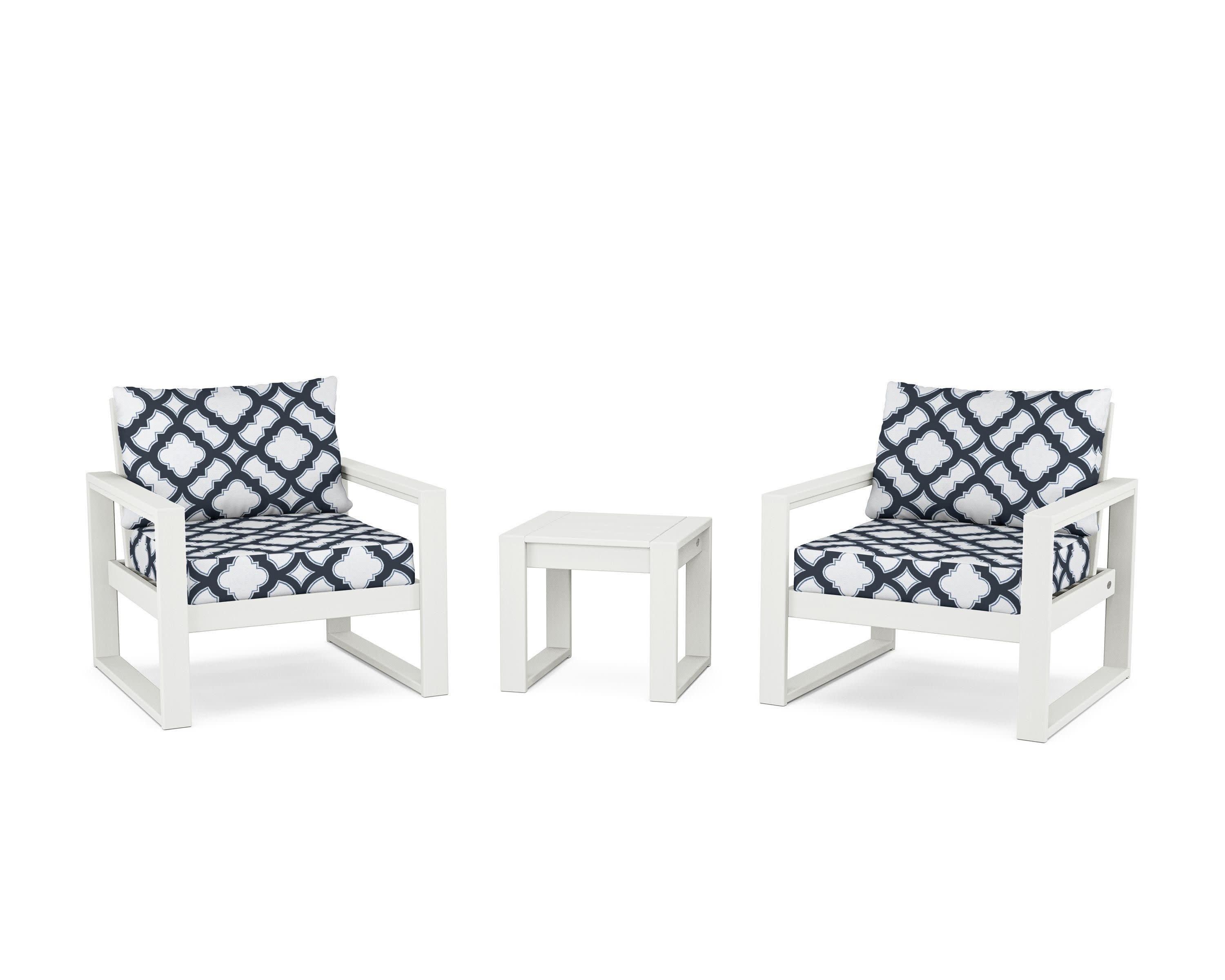 EDGE Sectional 3-Piece Deep Seating Set in Vintage White / Trellis Marine Indigo