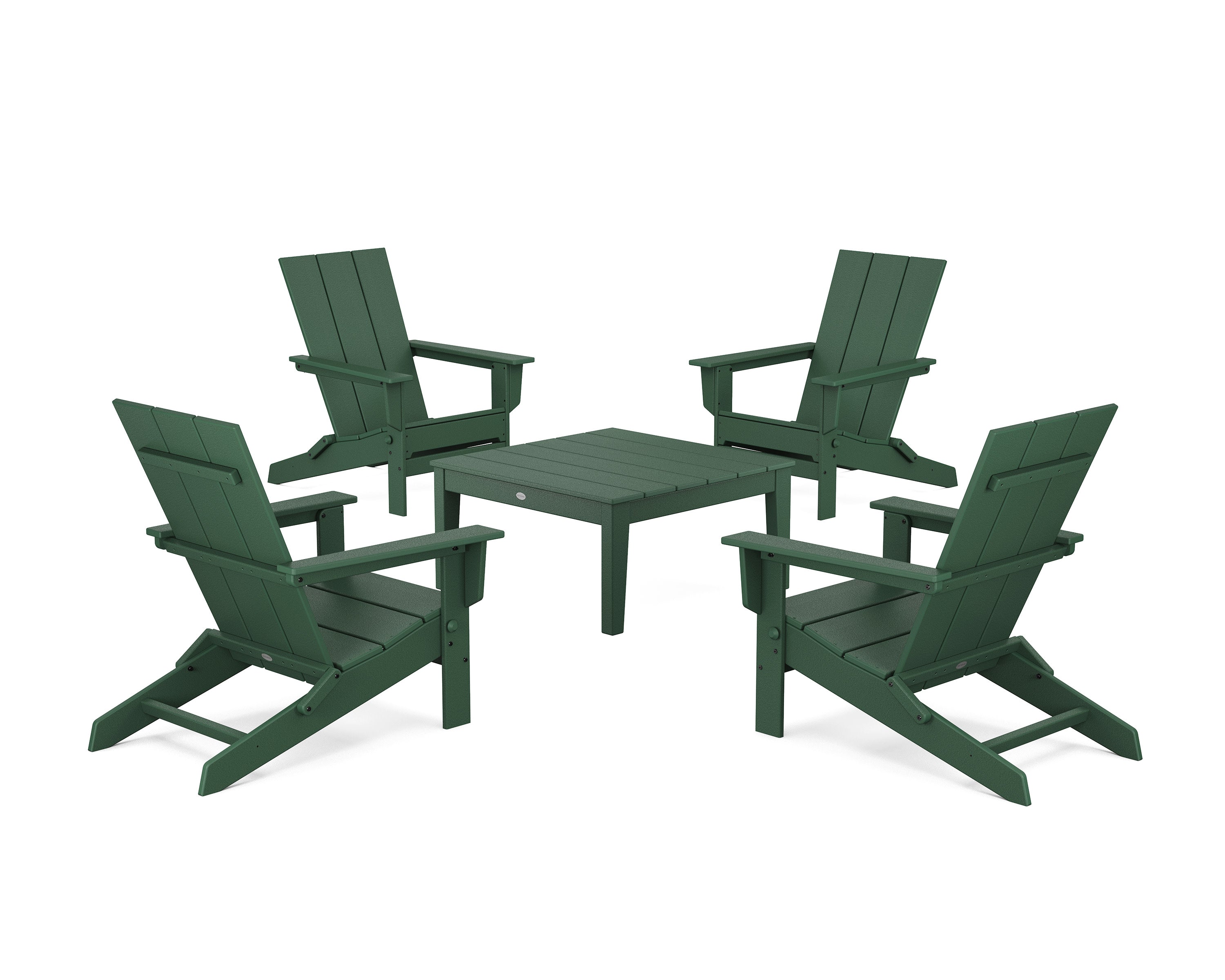 5-Piece Modern Studio Folding Adirondack Chair Conversation Group in Green