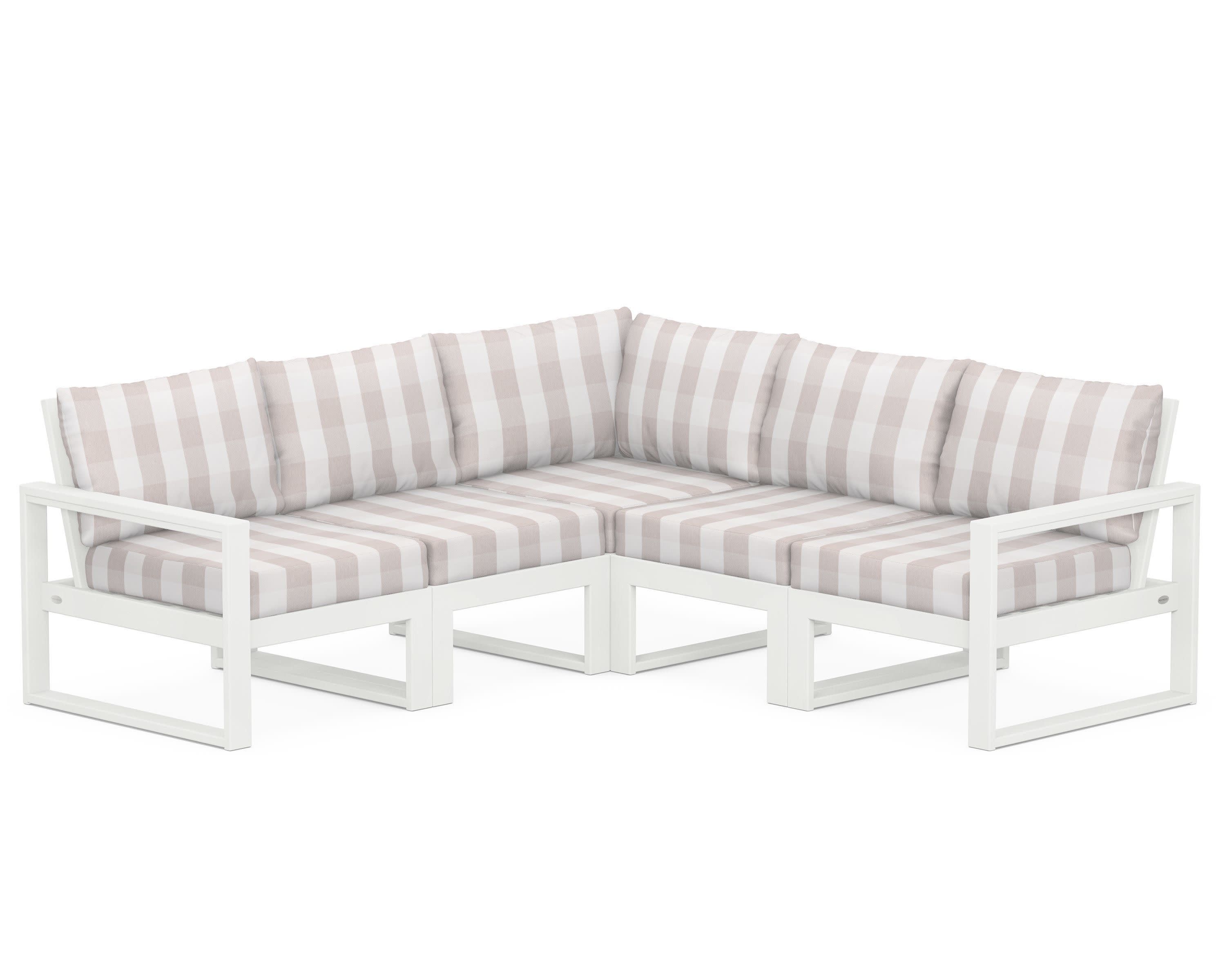EDGE 5-Piece Modular Deep Seating Set in Vintage White / Buffalo Plaid Dune Burlap
