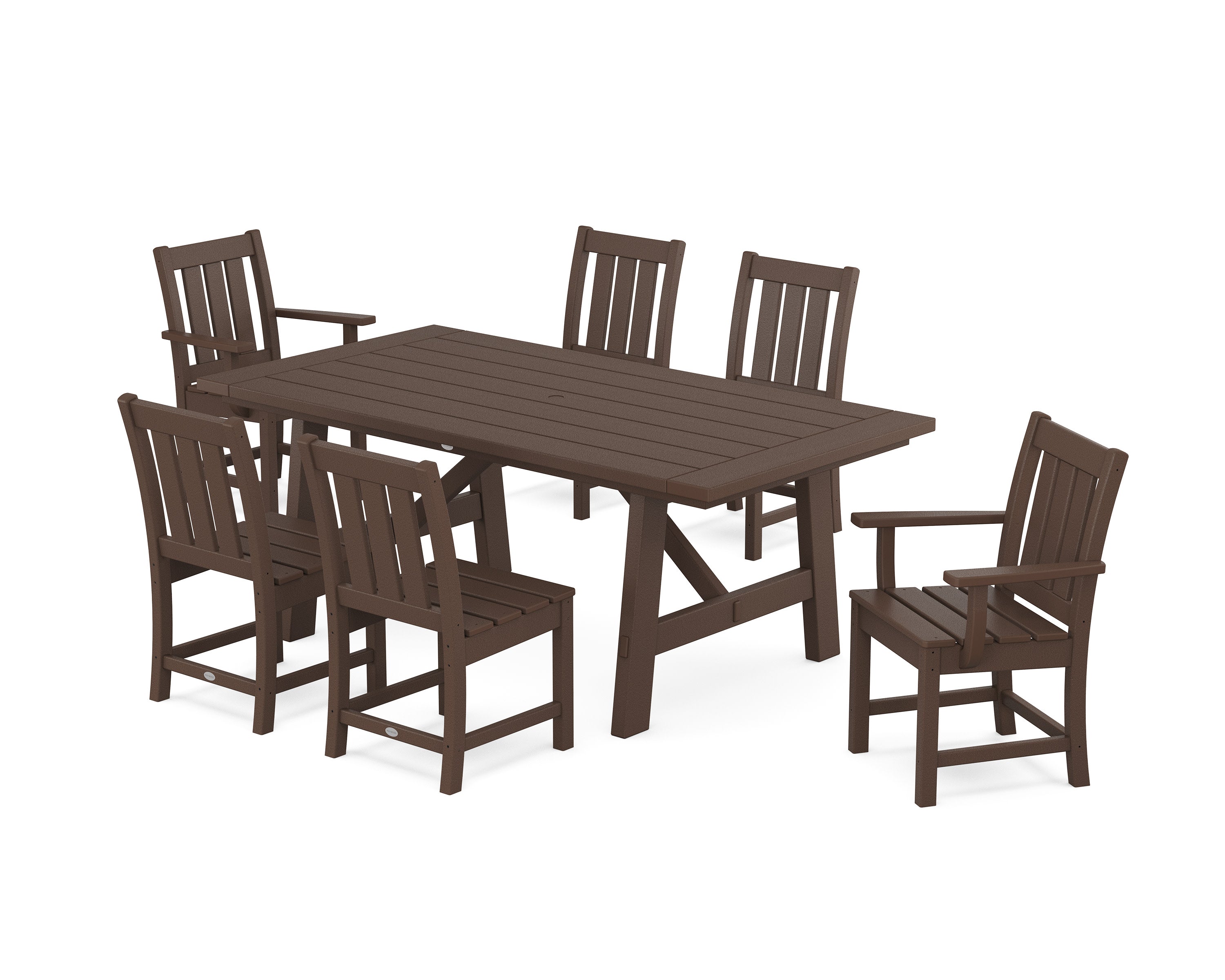 Oxford 7-Piece Rustic Farmhouse Dining Set in Mahogany