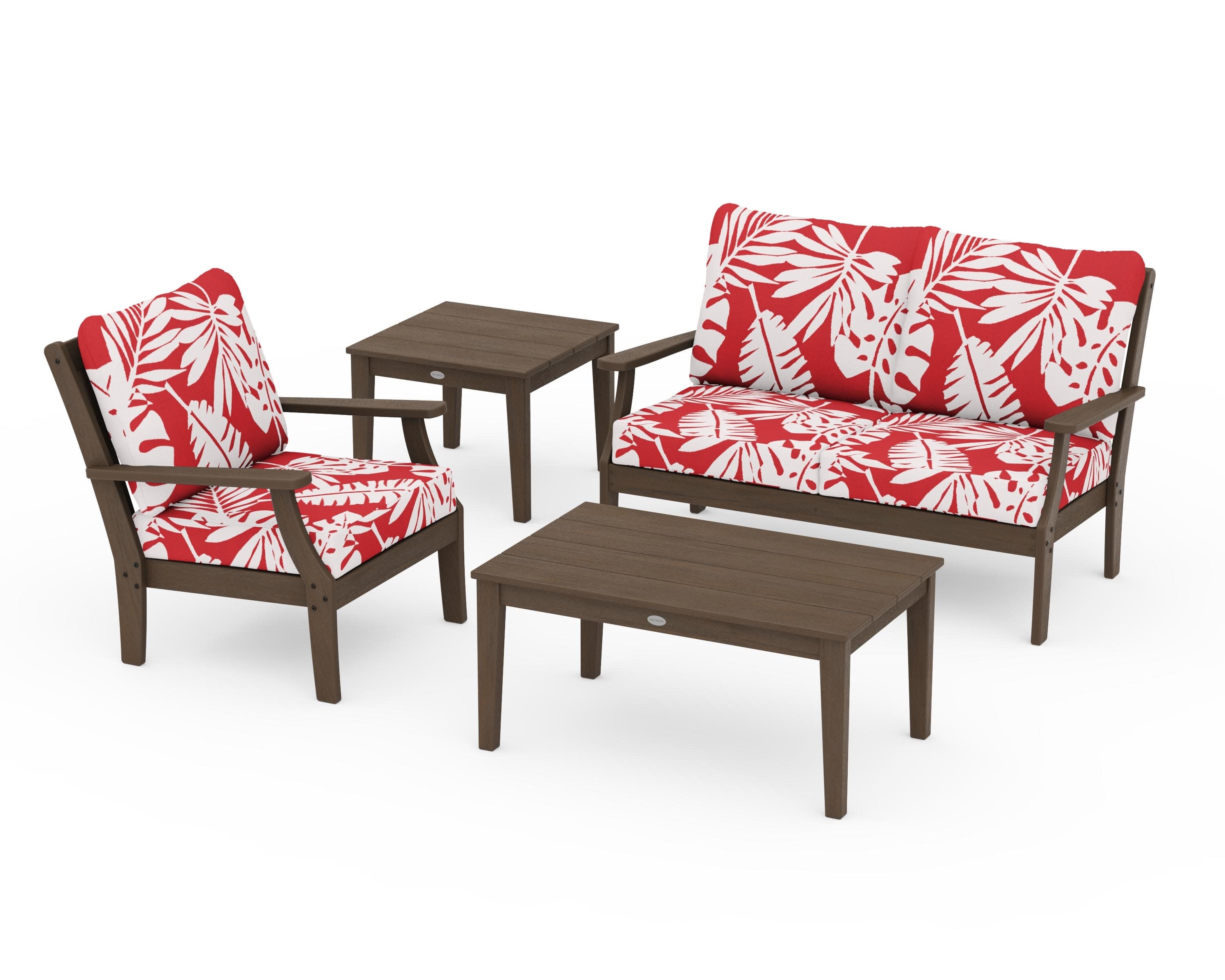 Braxton 4-Piece Deep Seating Set in Kona / Leaf Crimson