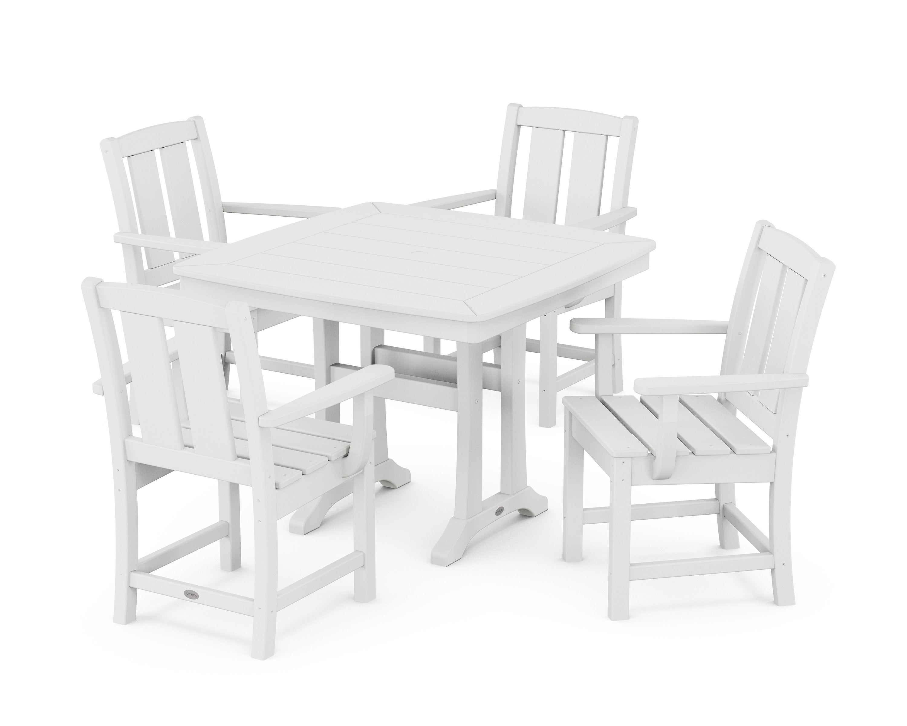 Mission 5-Piece Dining Set with Trestle Legs in White