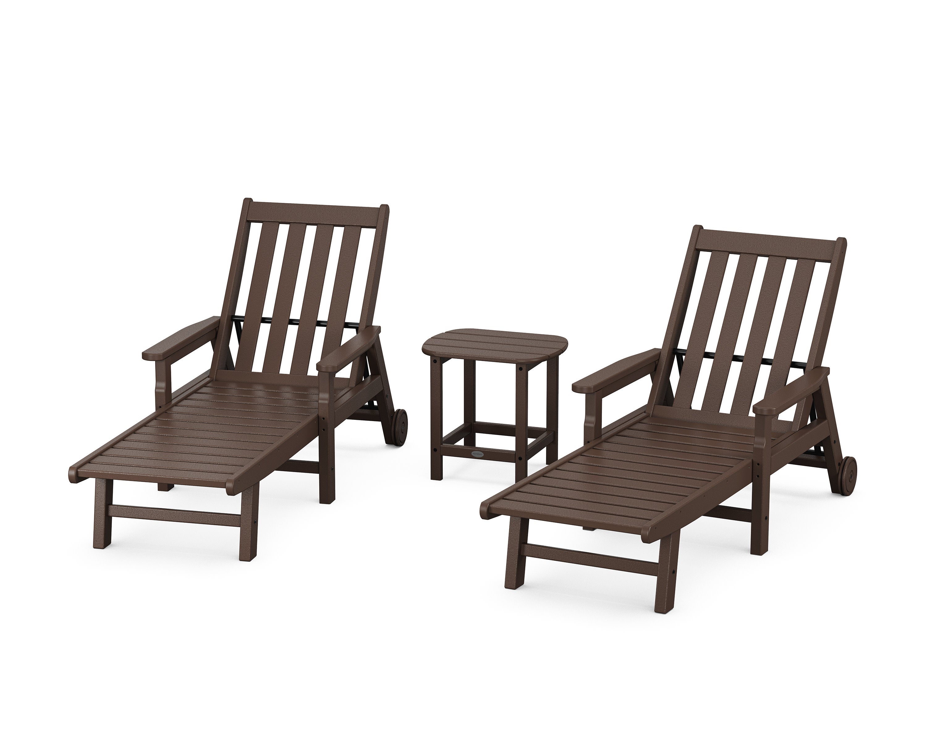 Vineyard 3-Piece Chaise with Arms and Wheels Set in Mahogany