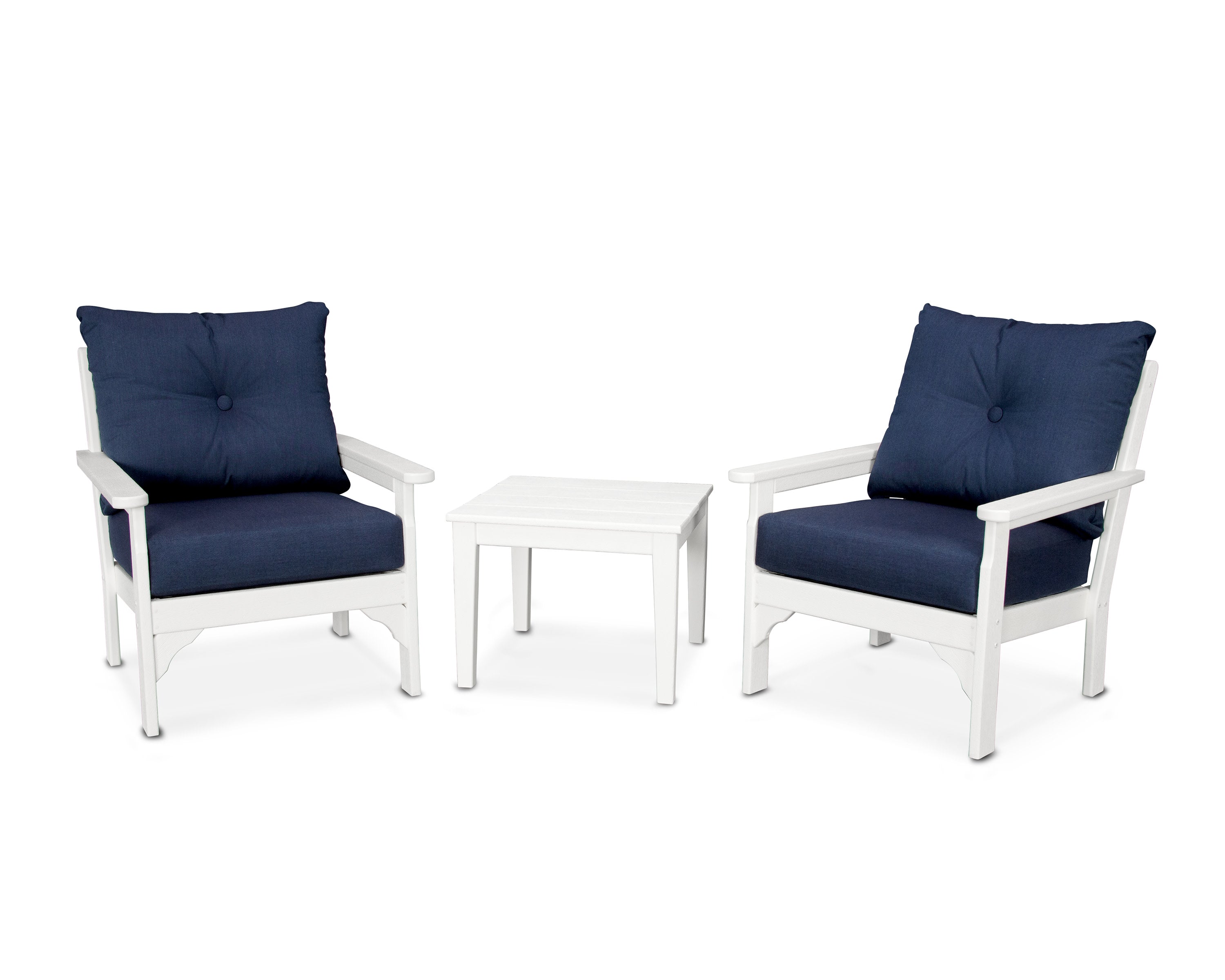 Vineyard 3-Piece Deep Seating Set in Vintage White / Spectrum Indigo