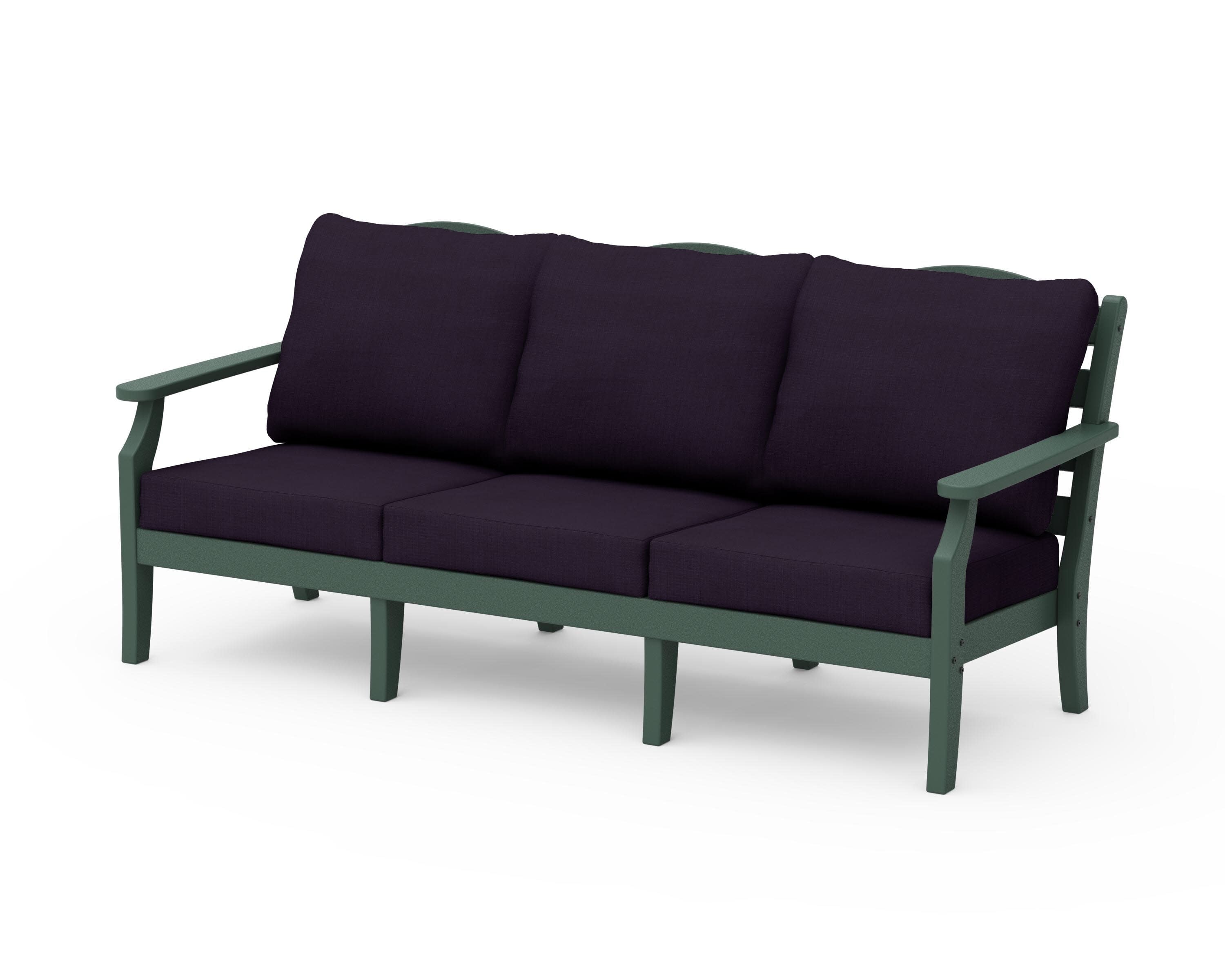 Savannah Deep Seating Sofa in Green / Navy Linen