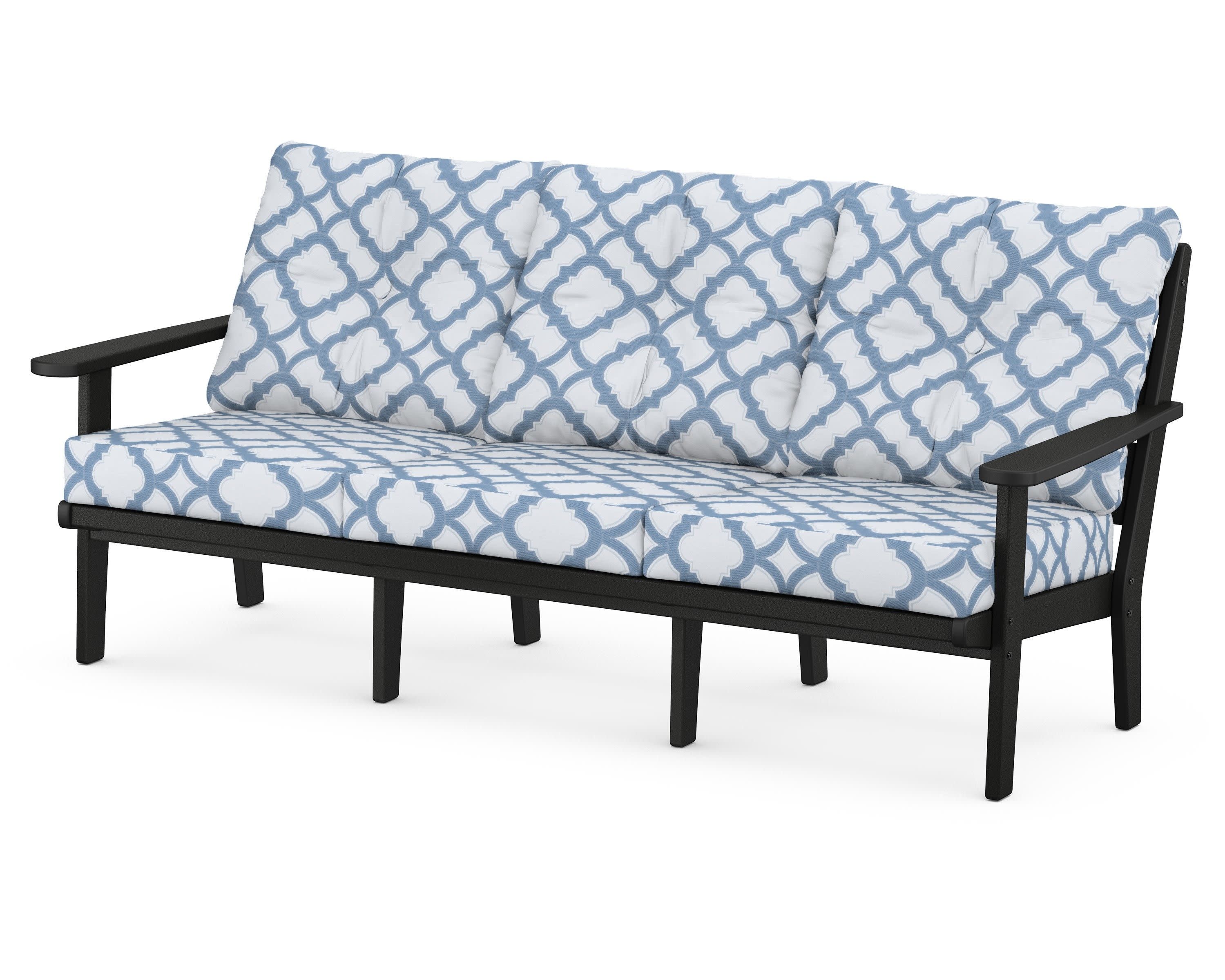 Lakeside Deep Seating Sofa in Black / Trellis Sky Blue