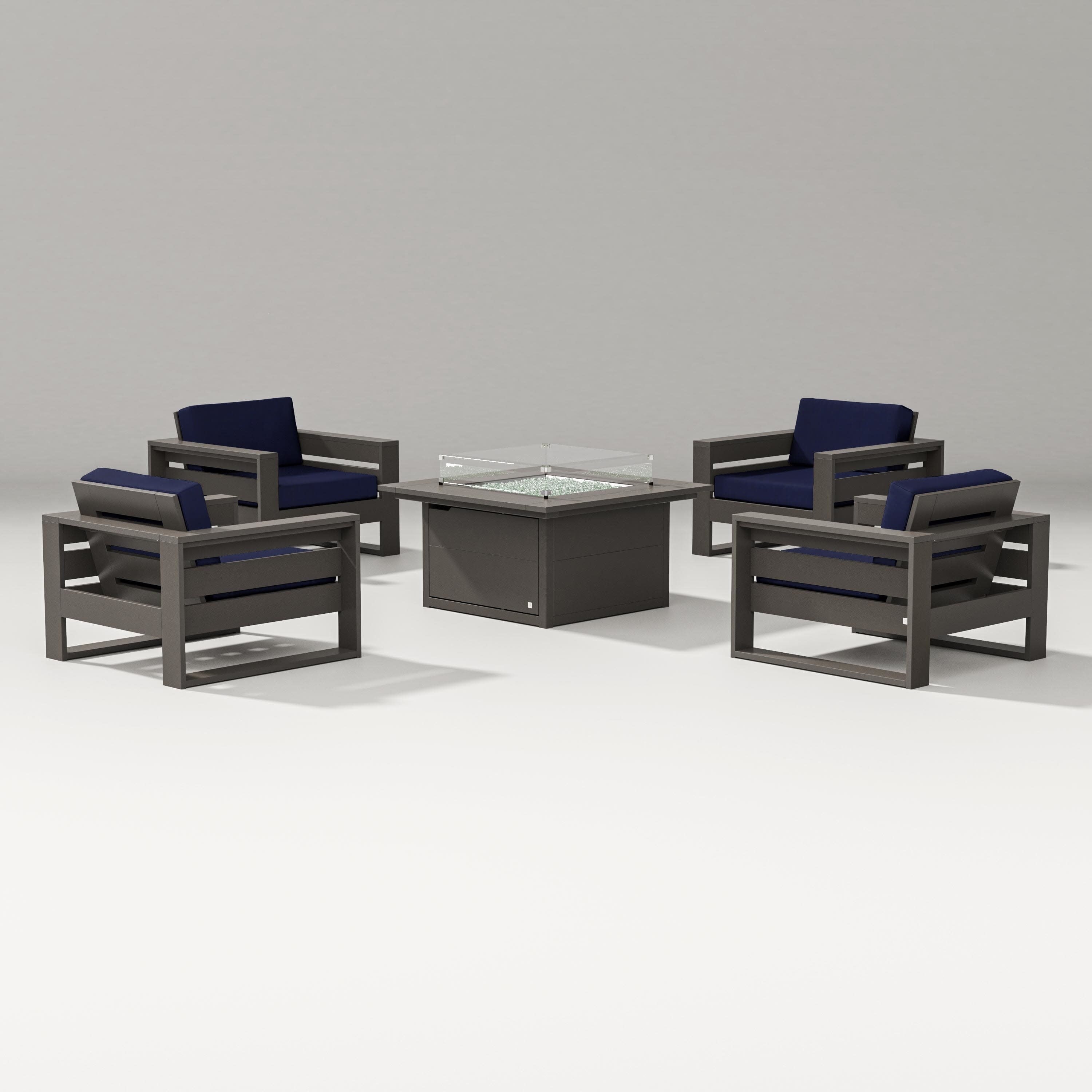 Latitude 5-Piece Lounge Fire Table Set in Vintage Coffee / Navy