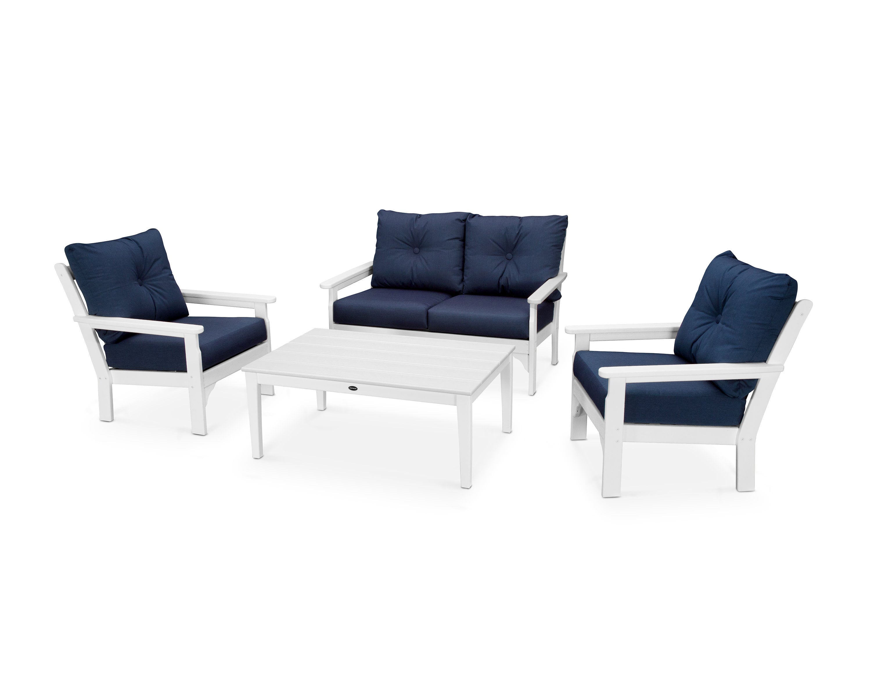 Vineyard 4-Piece Deep Seating Set in Vintage White / Spectrum Indigo