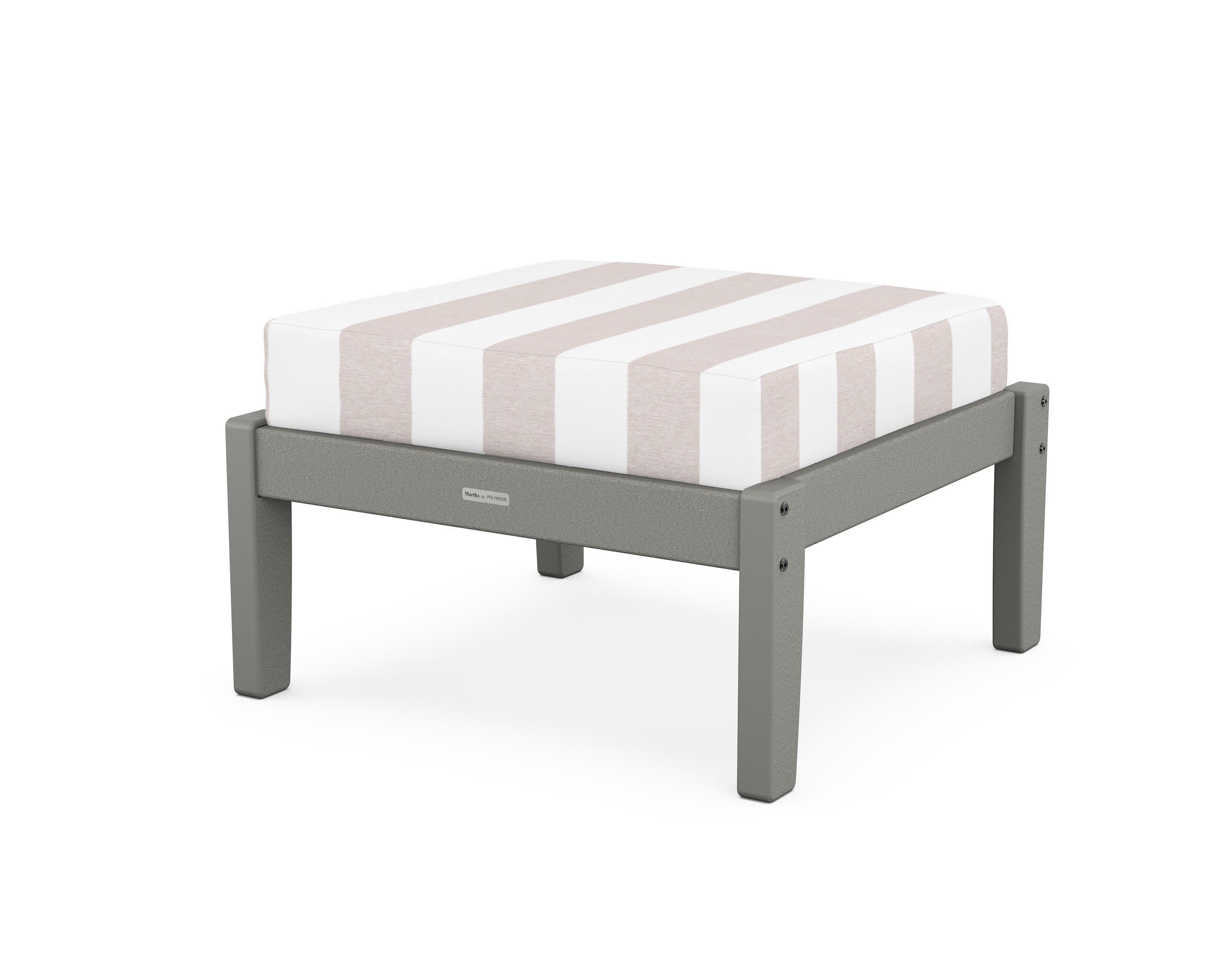 Chinoiserie Deep Seating Ottoman in Slate Grey / Cabana Stripe Dune Burlap