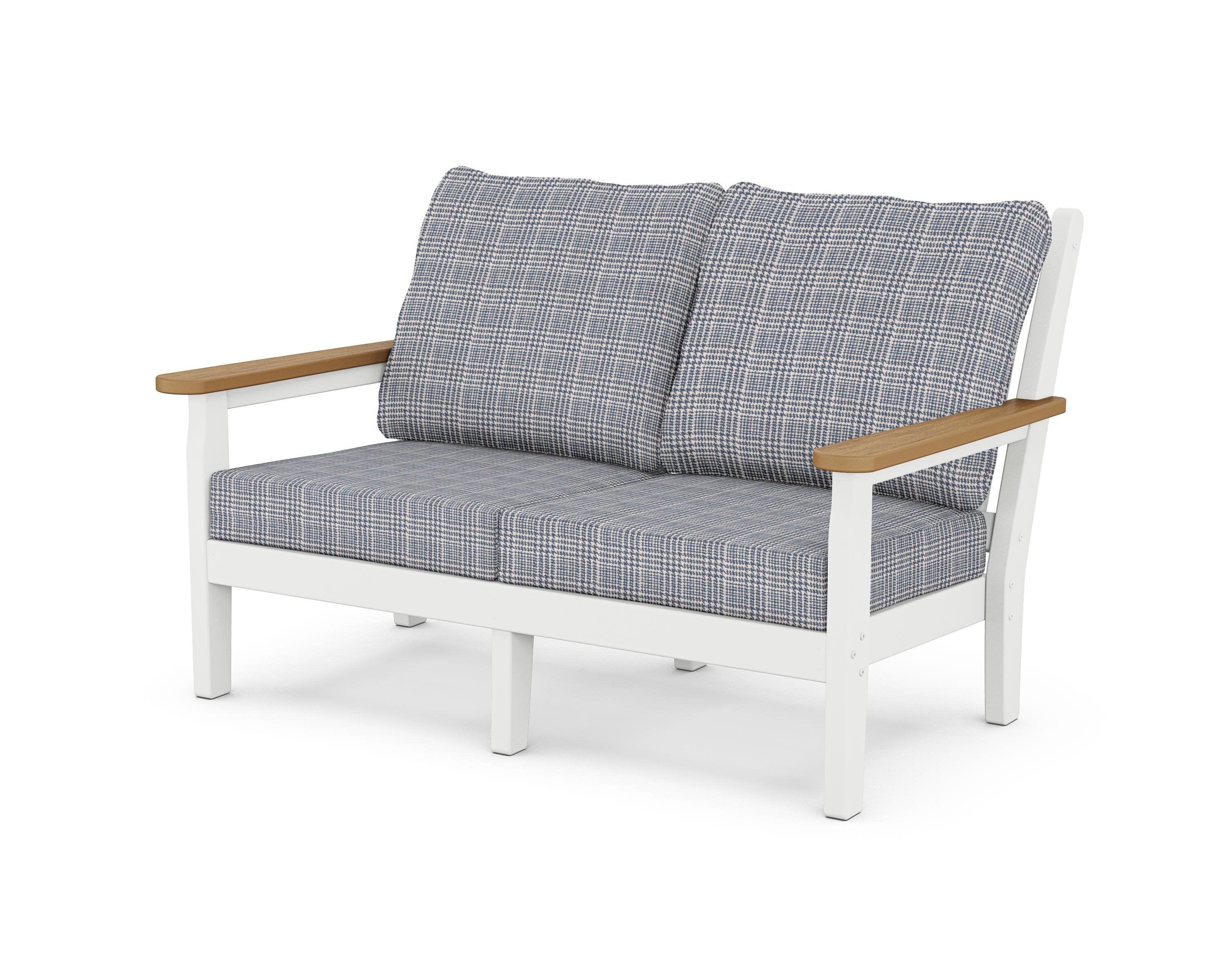 Chippendale Deep Seating Loveseat in White / Natural / Houndstooth Sky Blue