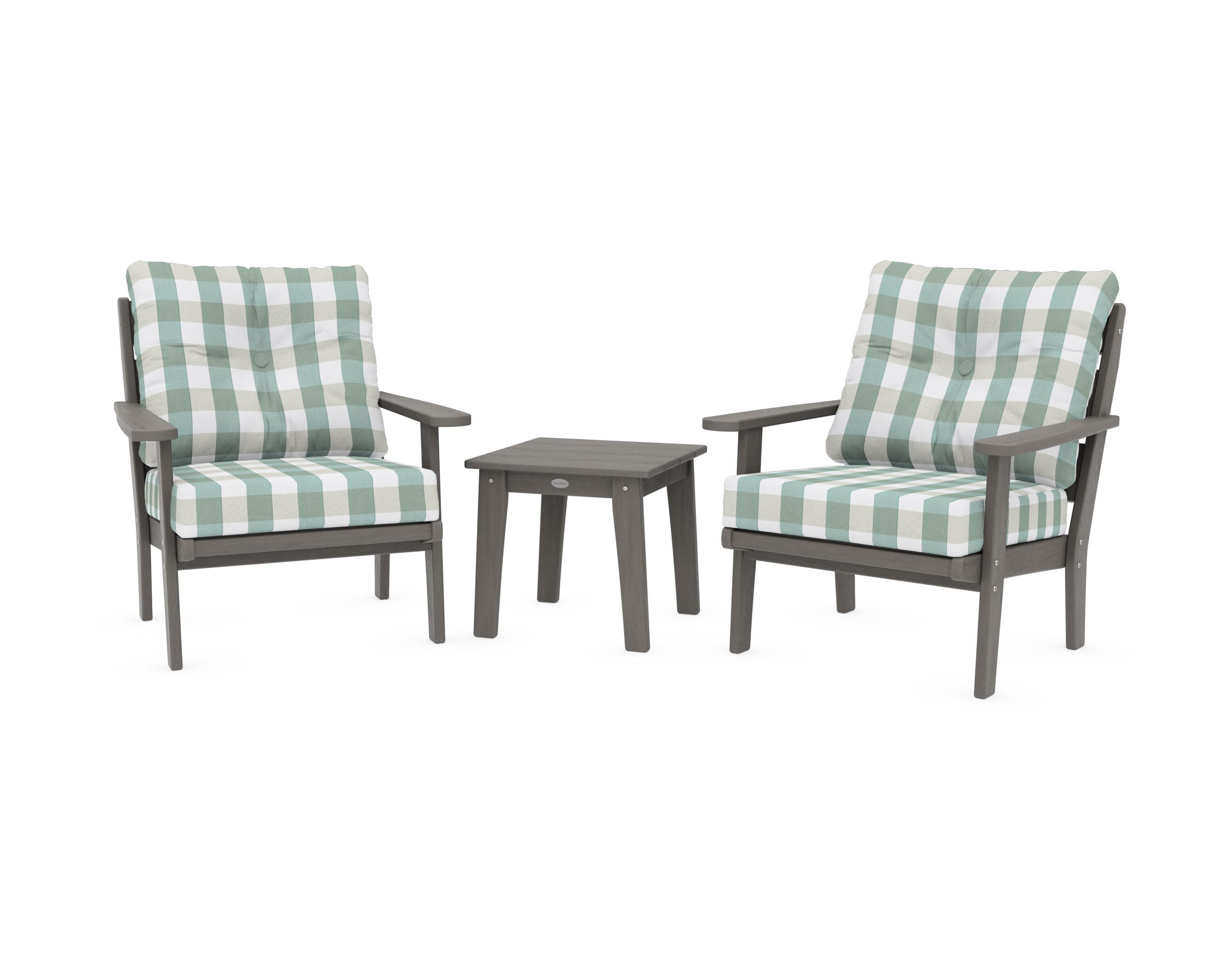 Lakeside 3-Piece Deep Seating Chair Set in Driftwood / Buffalo Plaid Glacier Spa