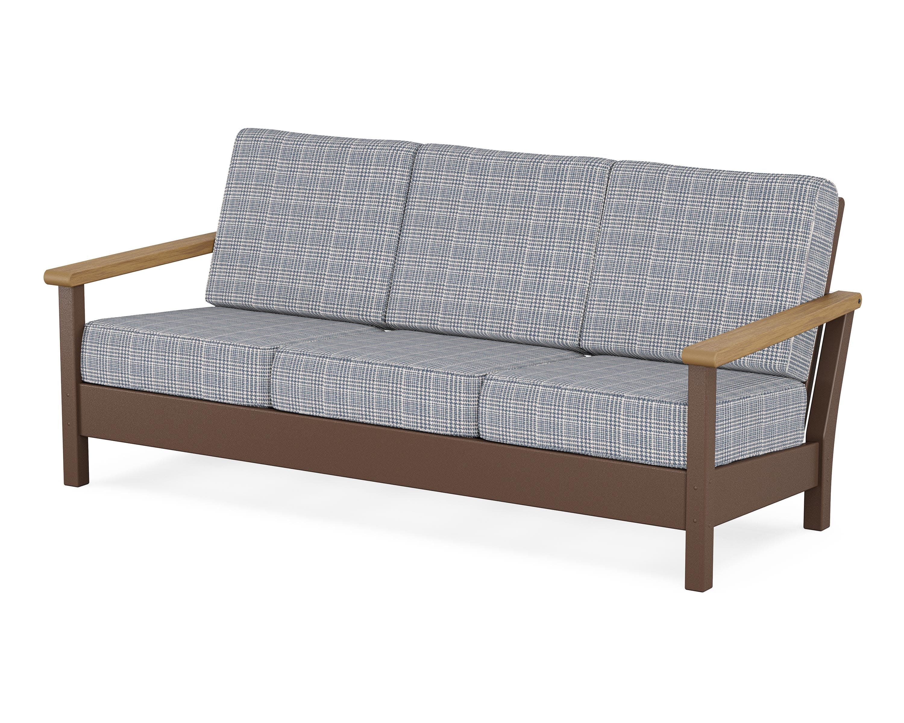 Harbour Deep Seating Sofa in Mahogany / Natural / Houndstooth Sky Blue