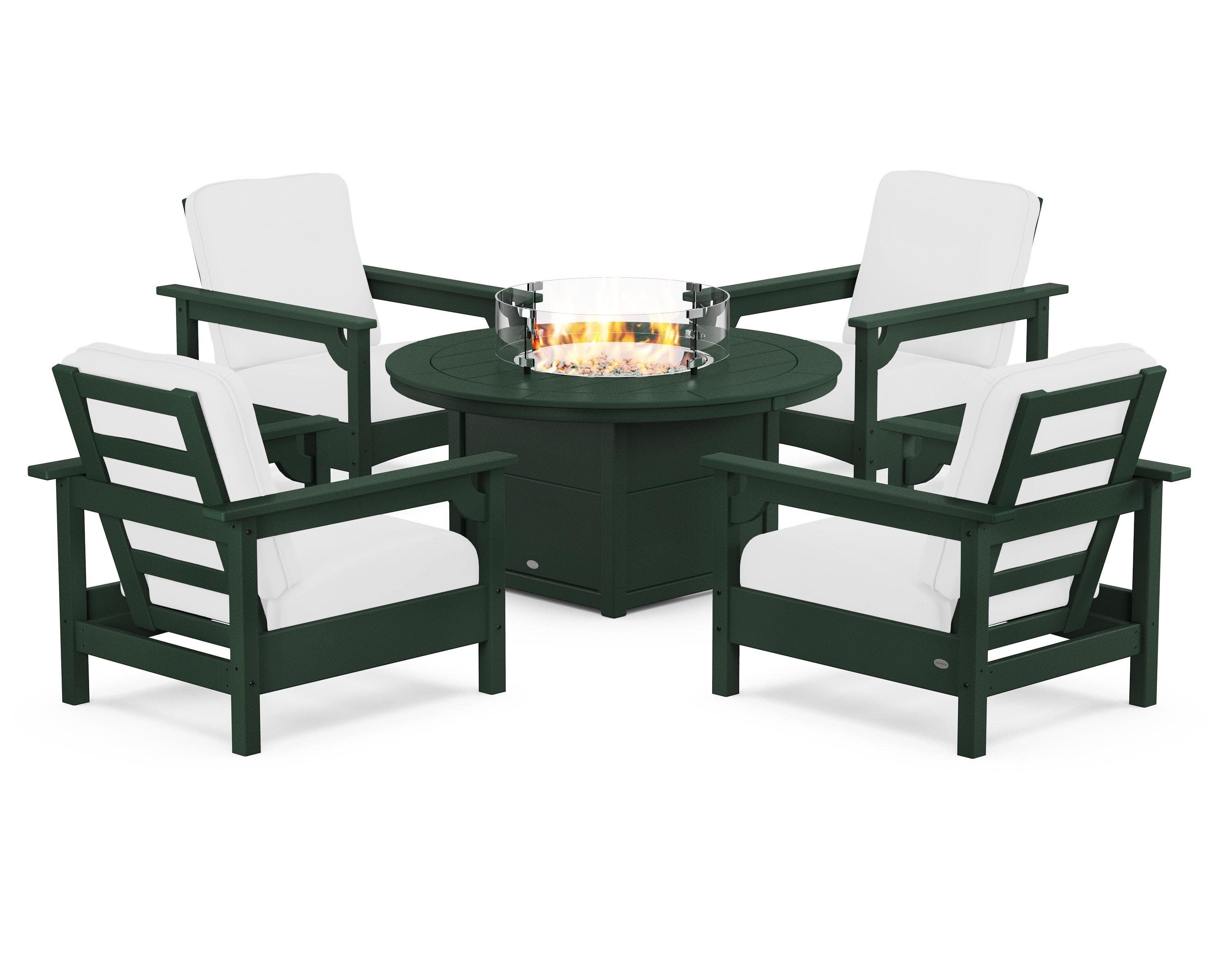 Club 5-Piece Conversation Set with Fire Pit Table in Green / Natural