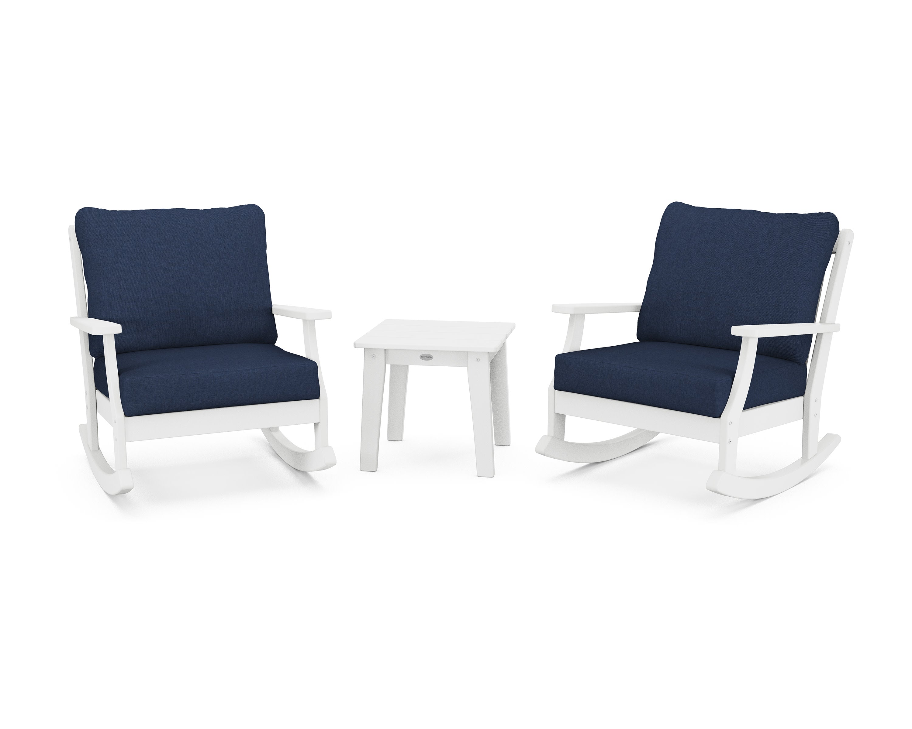 Braxton 3-Piece Deep Seating Rocker Set in White / Spectrum Indigo