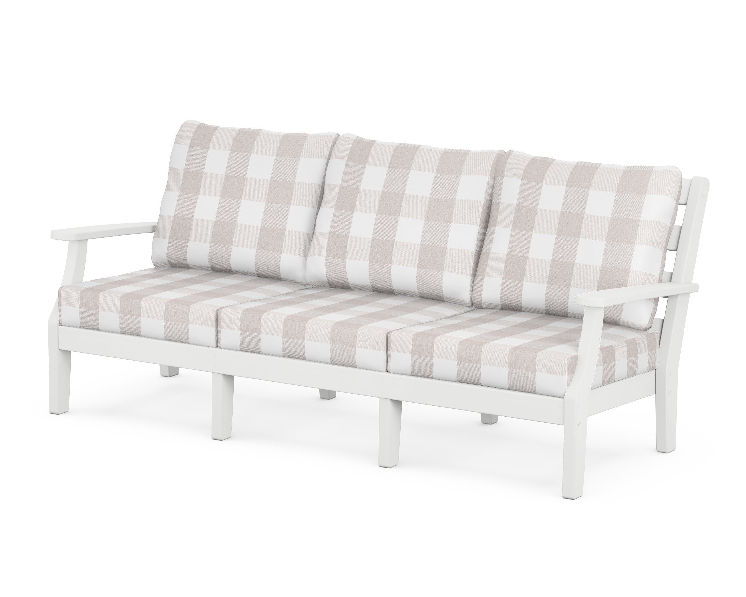 Chesapeake Deep Seating Sofa in White / Buffalo Plaid Dune Burlap