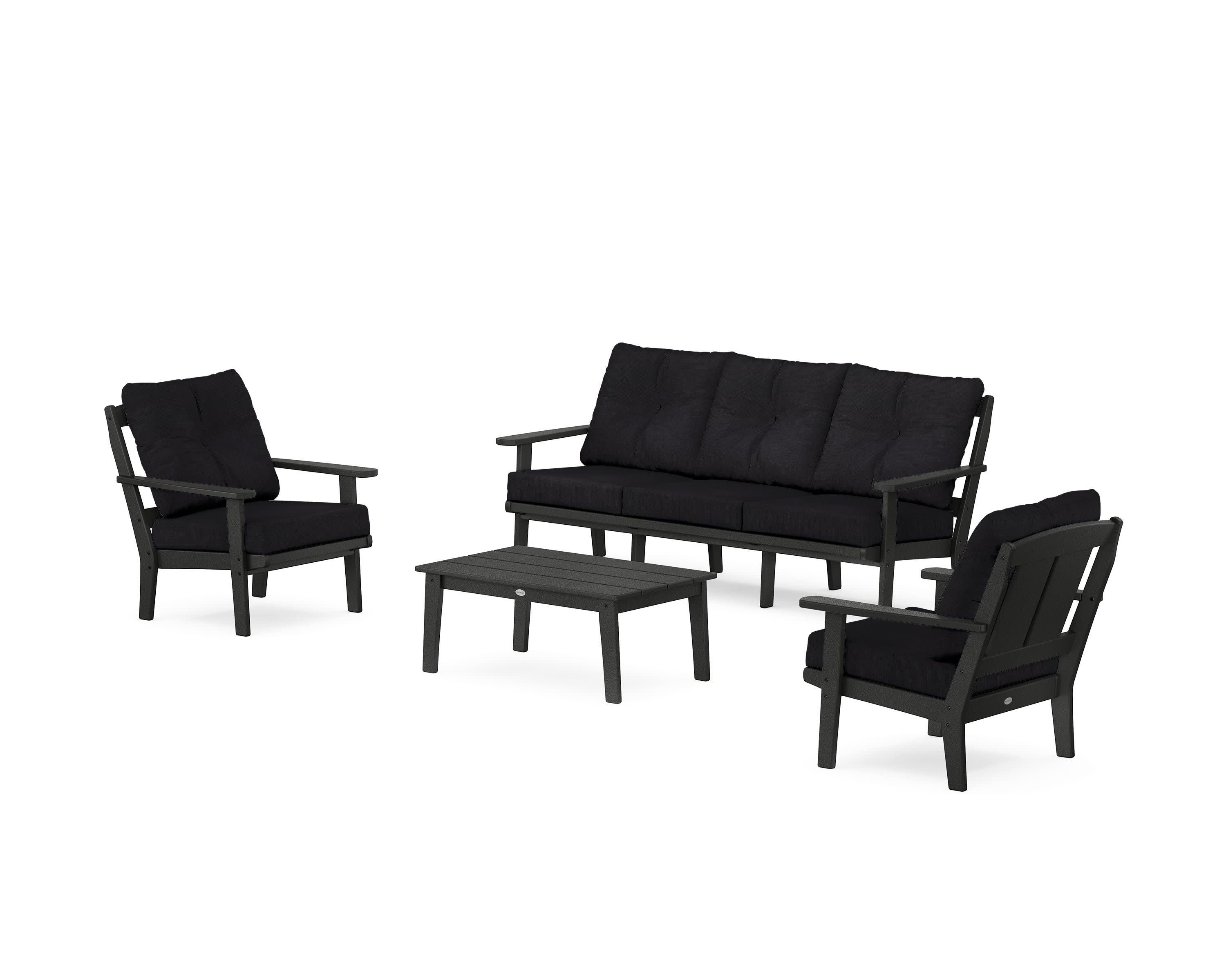 Mission 4-Piece Deep Seating Set with Sofa in Black / Midnight Linen