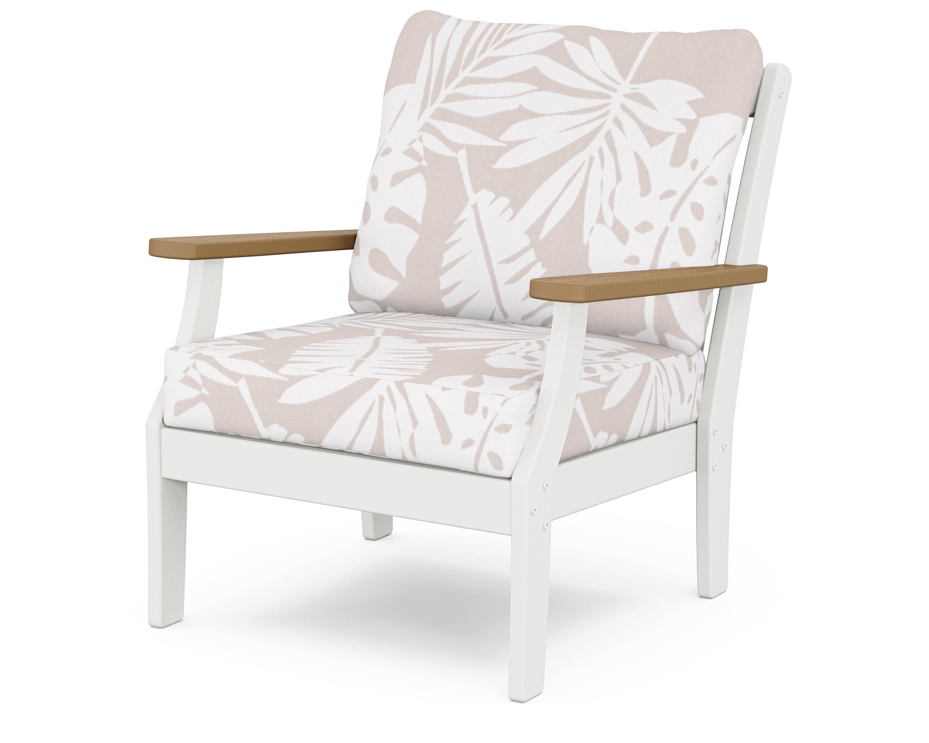 Braxton Deep Seating Chair in White / Natural / Leaf Dune Burlap