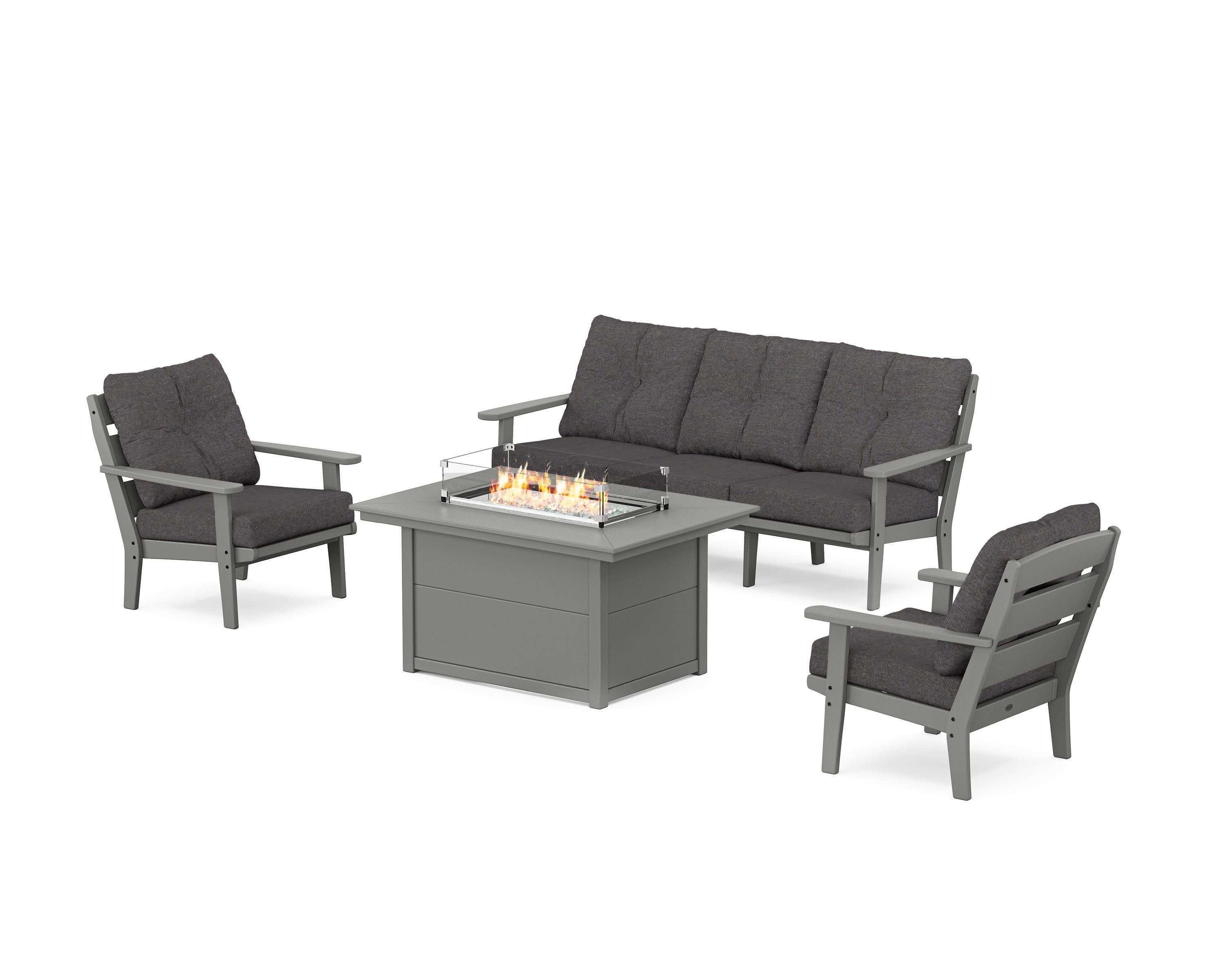 Lakeside Deep Seating Fire Pit Table Set in Slate Grey / Ash Charcoal