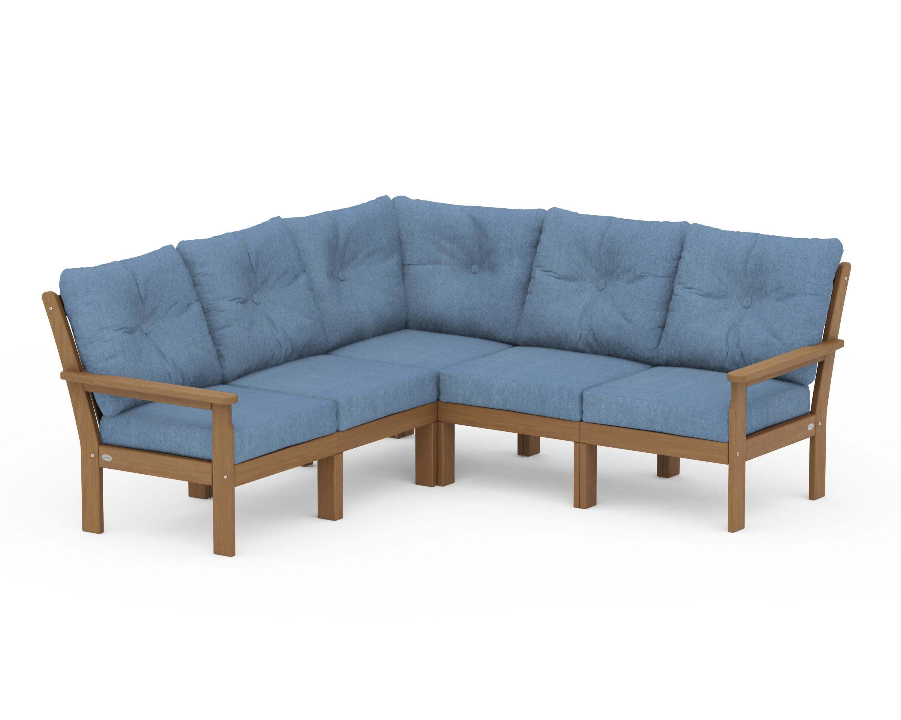 Vineyard 5-Piece Sectional in Natural / Sky Blue