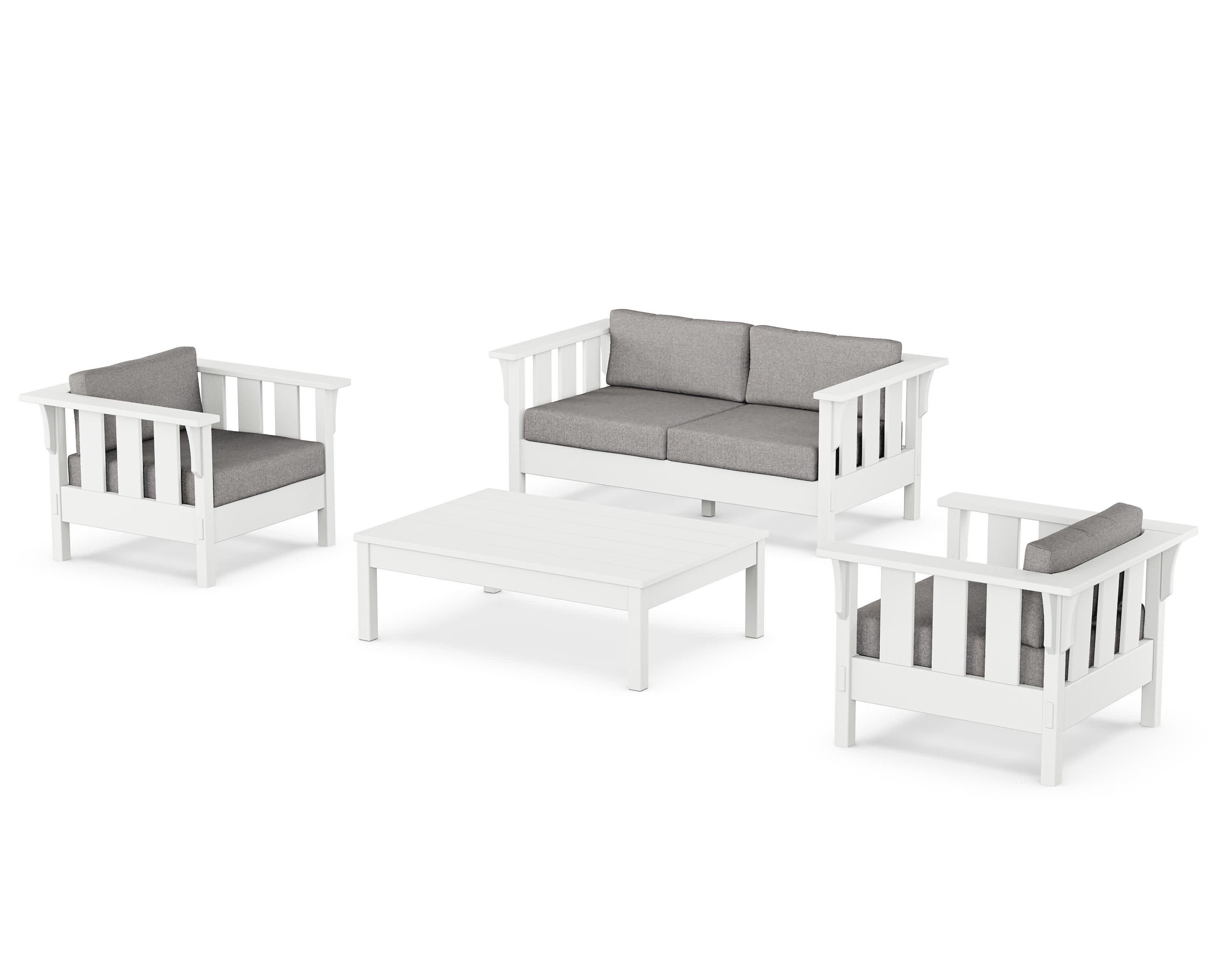 Acadia 4-Piece Deep Seating Set with Loveseat in White / Grey Mist