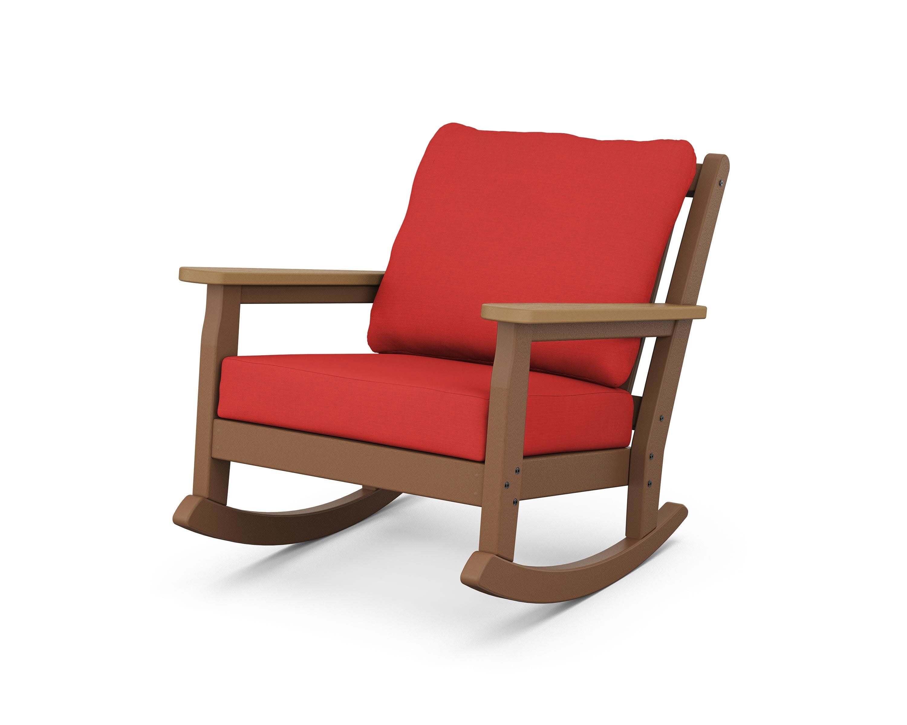 Chippendale Deep Seating Rocking Chair in Teak / Natural / Crimson Linen