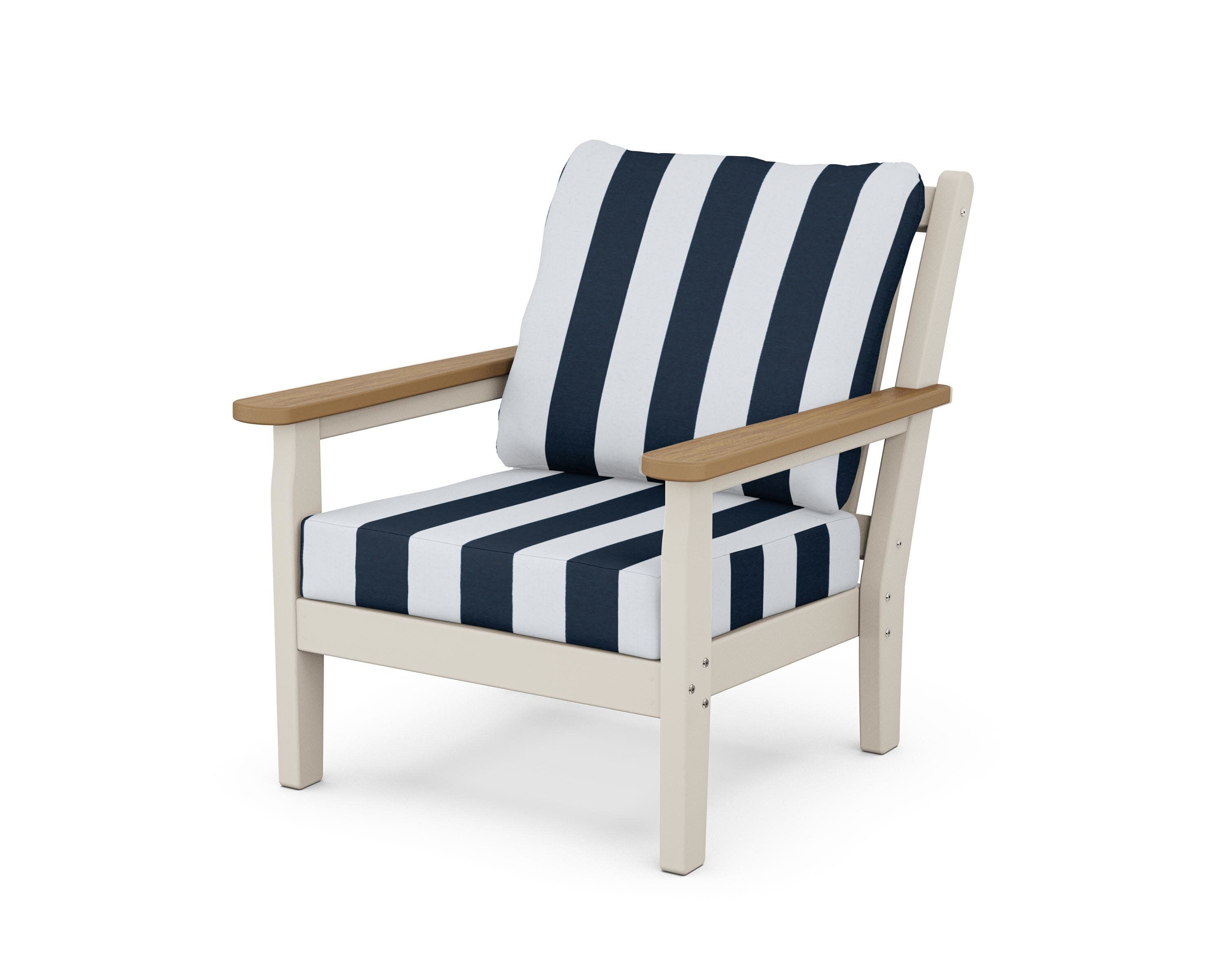 Chippendale Deep Seating Chair in Sand / Natural / Cabana Stripe Marine Indigo