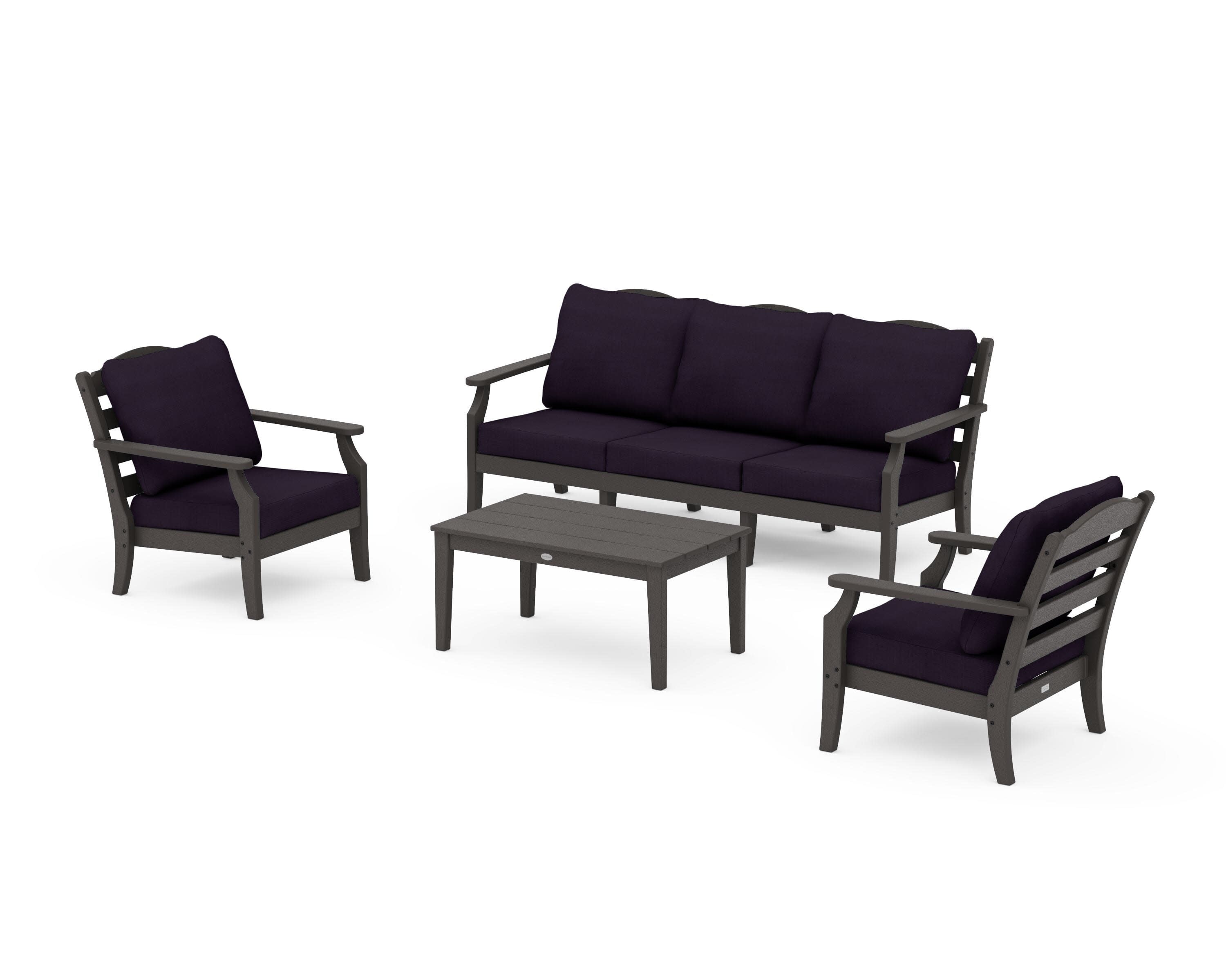 Savannah 4-Piece Deep Seating Set with Sofa in Vintage Coffee / Navy Linen