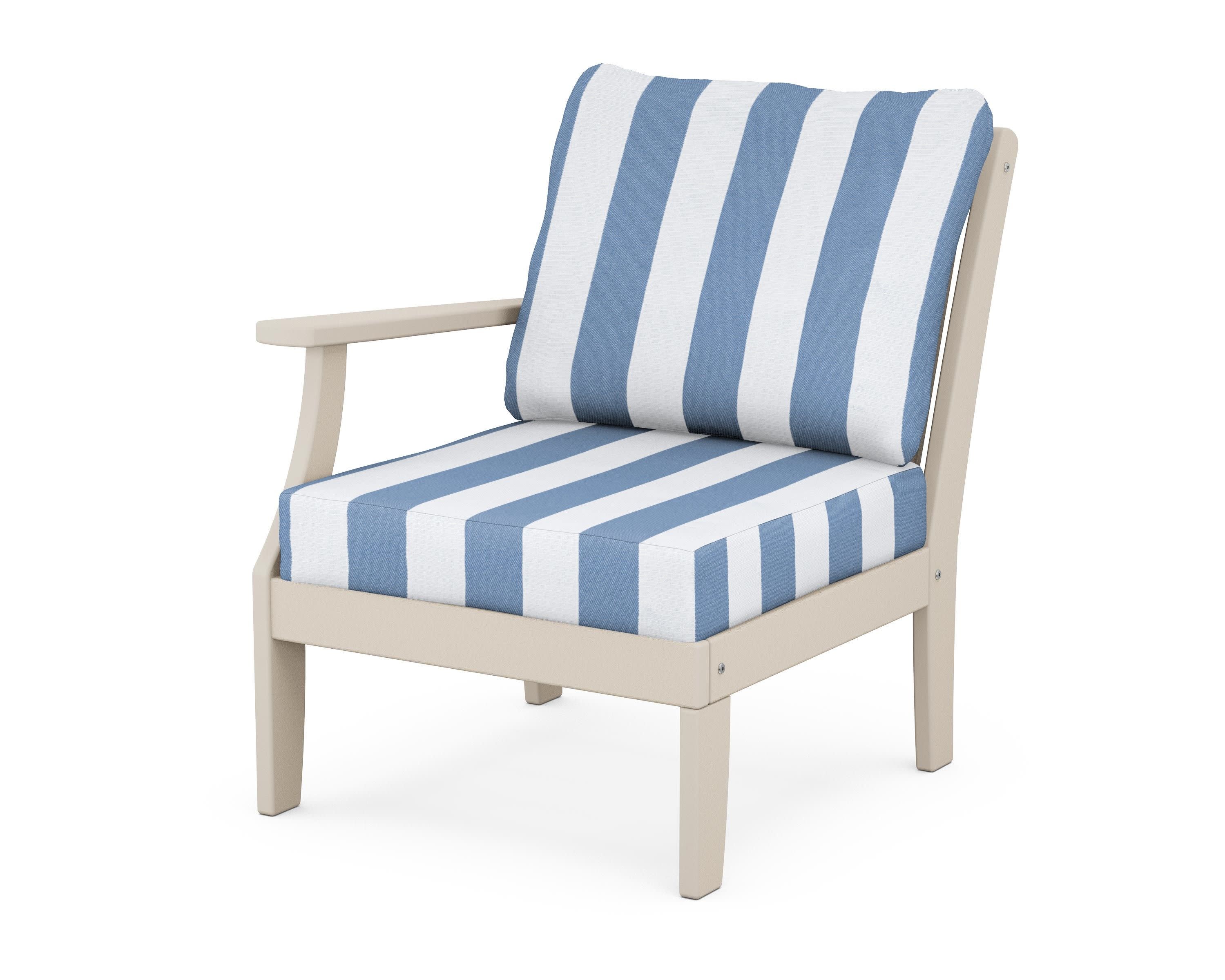 Braxton Modular Left Arm Chair in Sand / Cabana Stripe Sky Blue