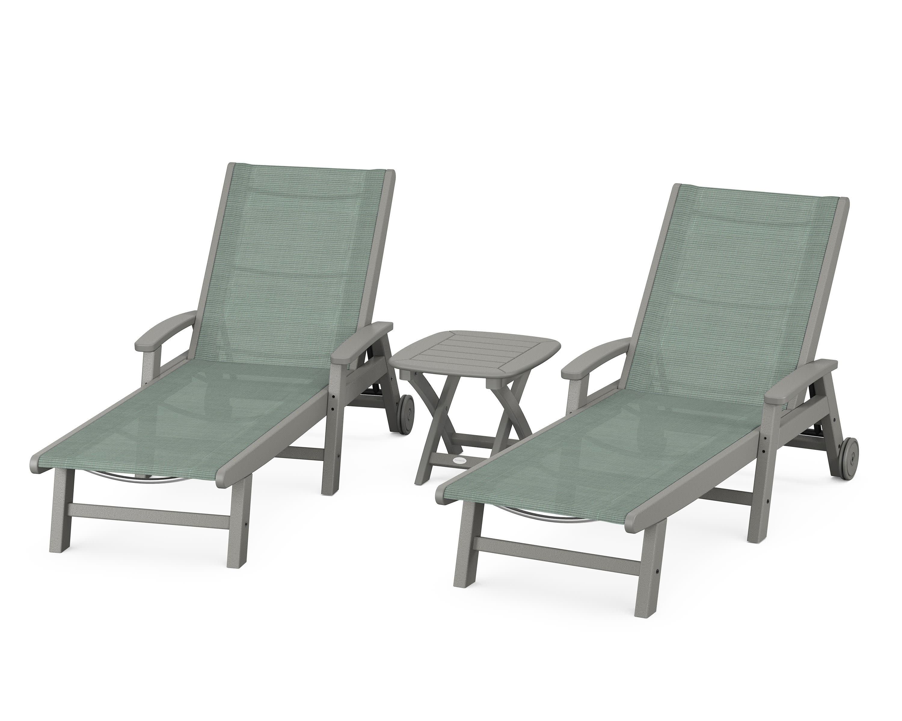 Coastal 3-Piece Wheeled Chaise Set in Slate Grey / Dupioni Sea Mist Sling