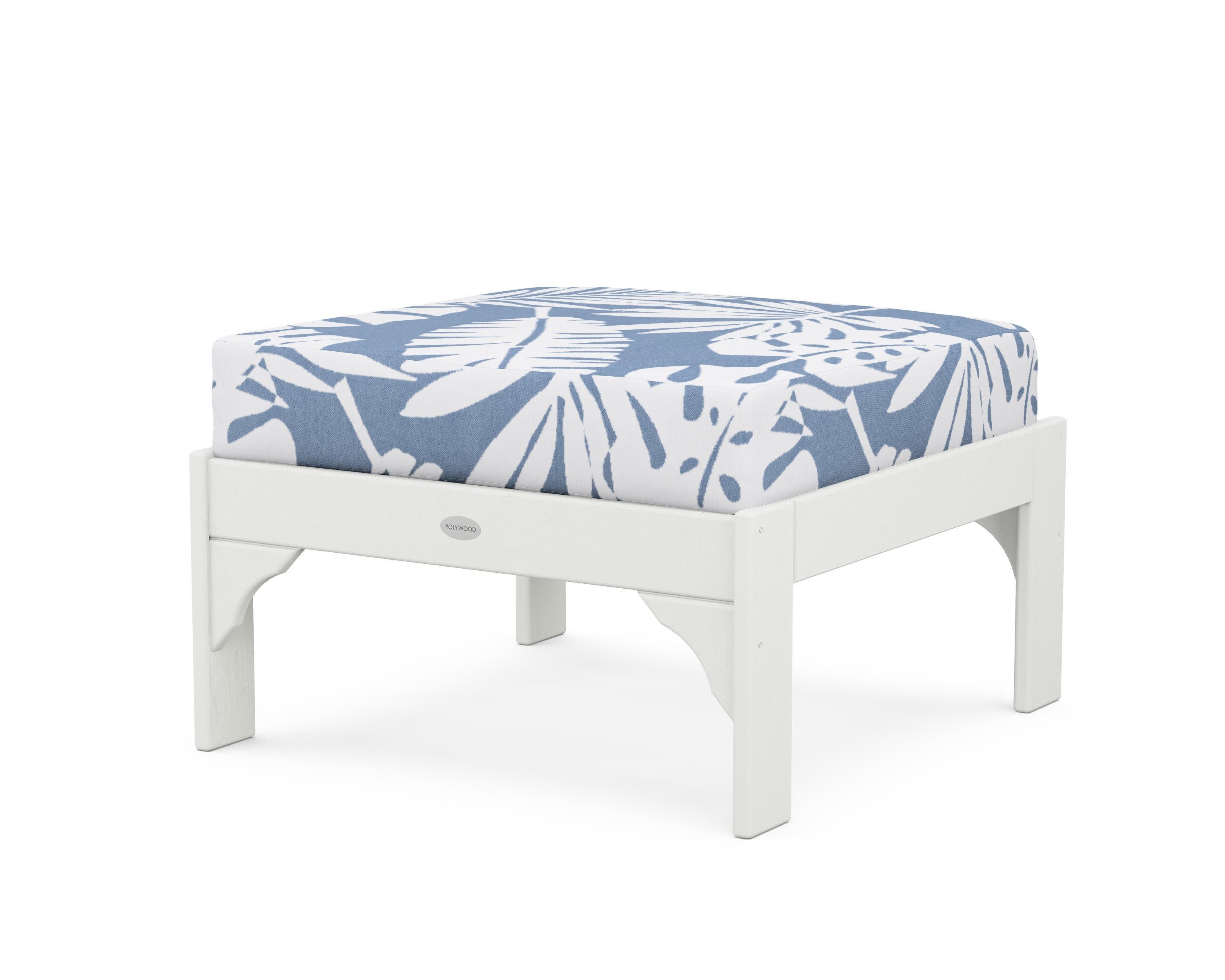 Vineyard Deep Seating Ottoman in Vintage White / Leaf Sky Blue
