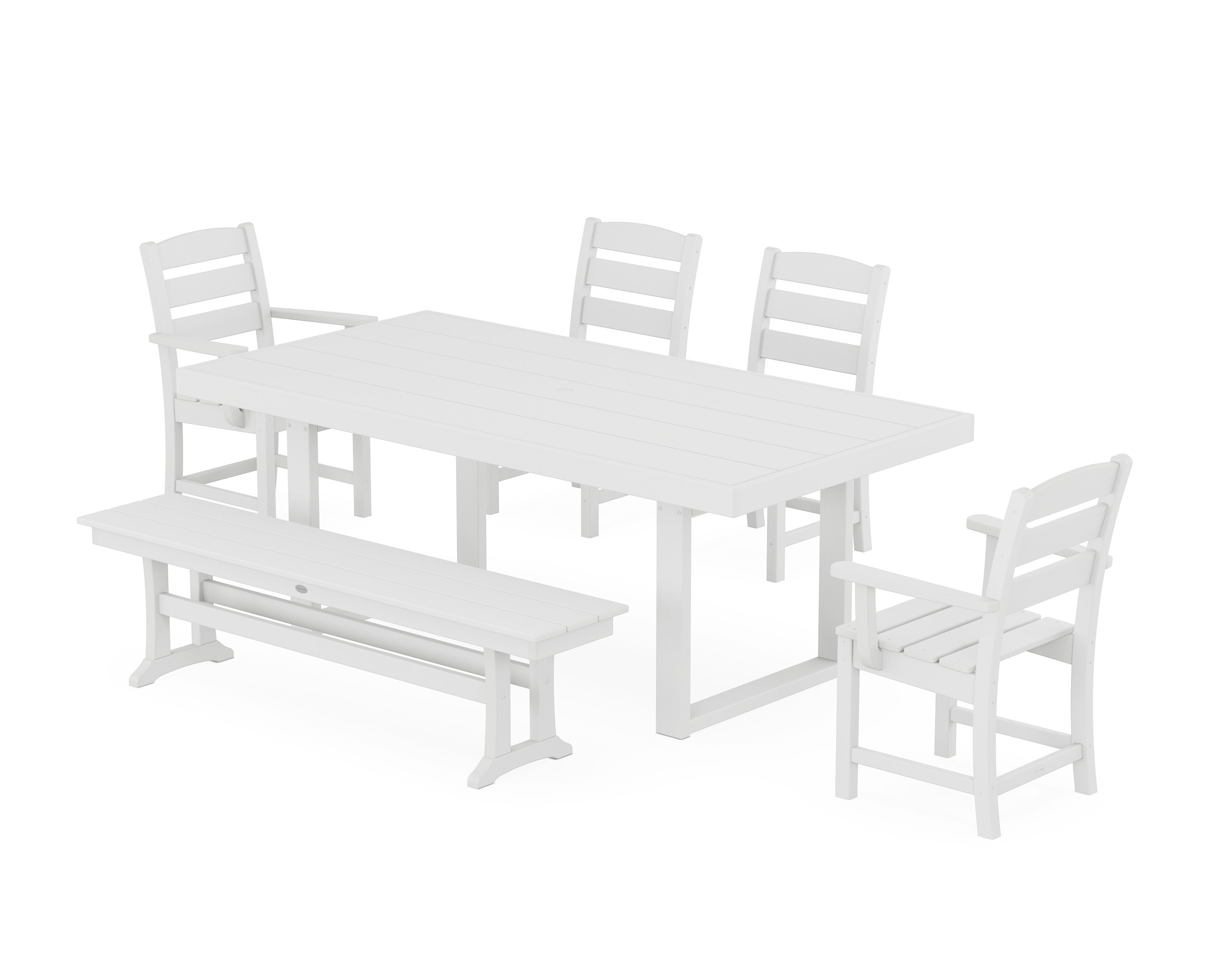 Lakeside 6-Piece Dining Set with Bench in White