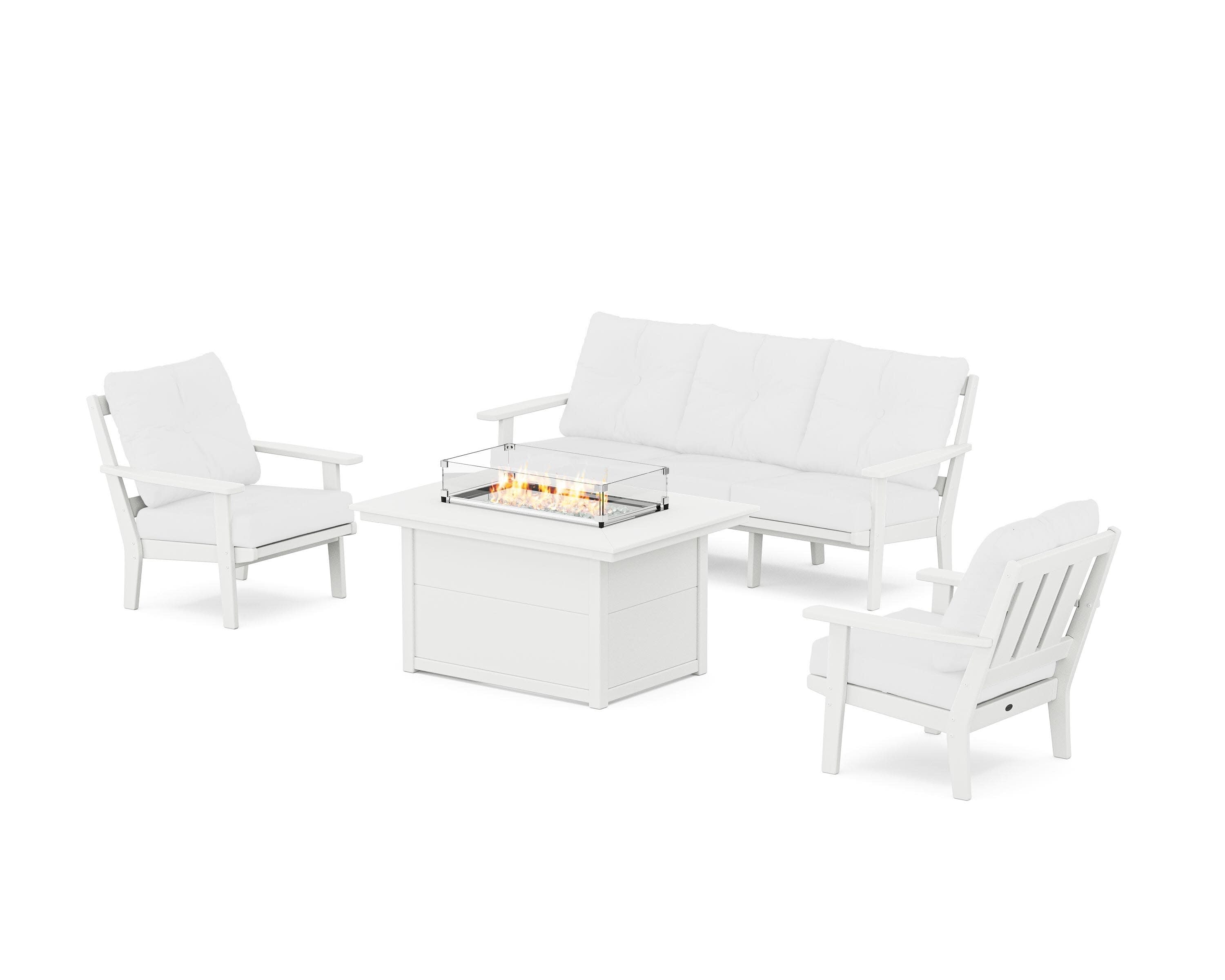 Oxford Deep Seating Fire Pit Table Set in White / Natural
