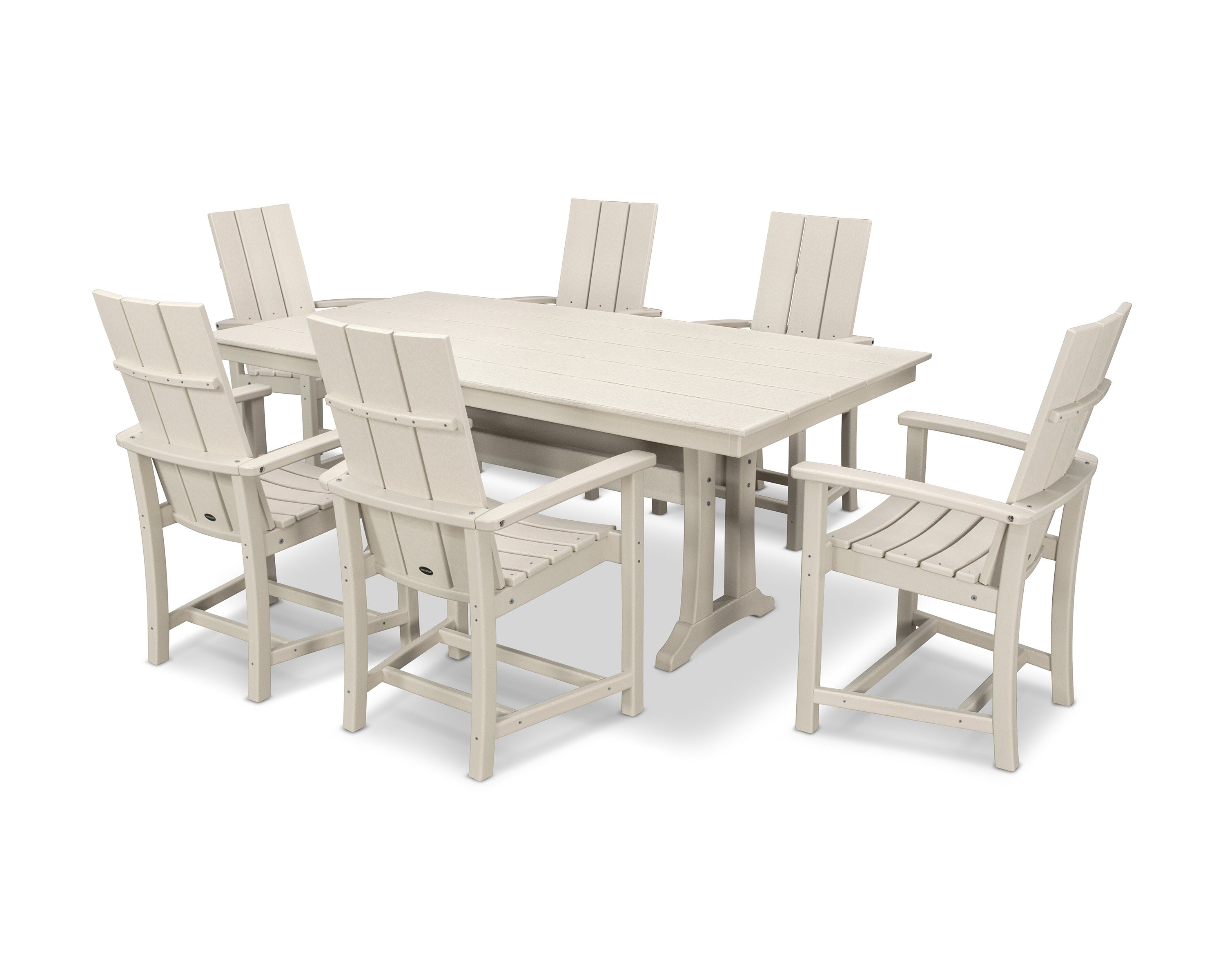 Modern Adirondack 7-Piece Farmhouse Dining Set with Trestle Legs in Sand