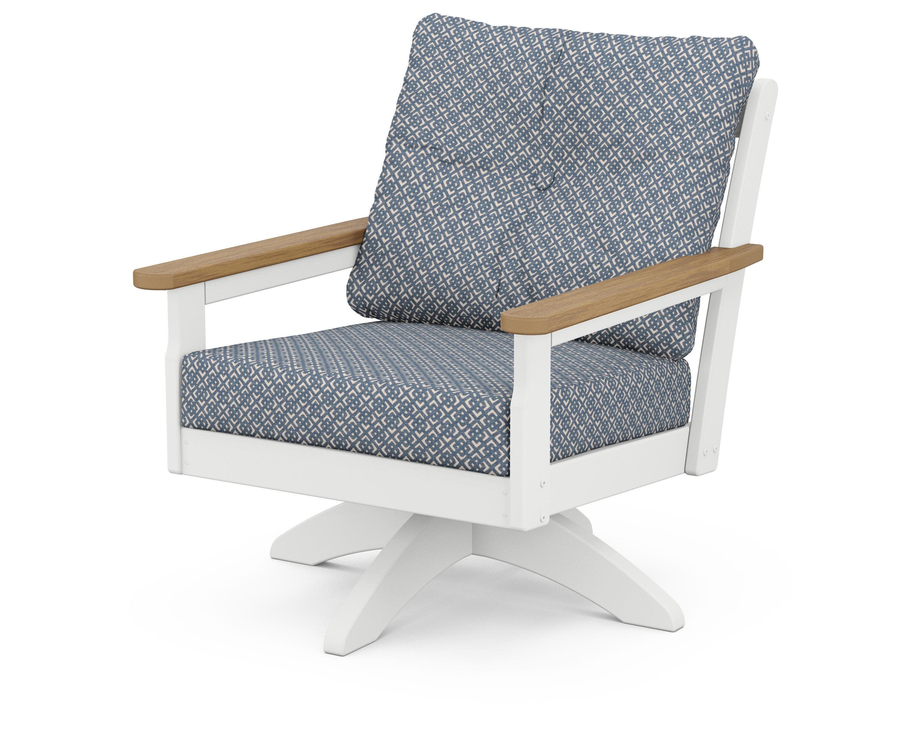 Vineyard Deep Seating Swivel Chair in White / Natural / Hopscotch