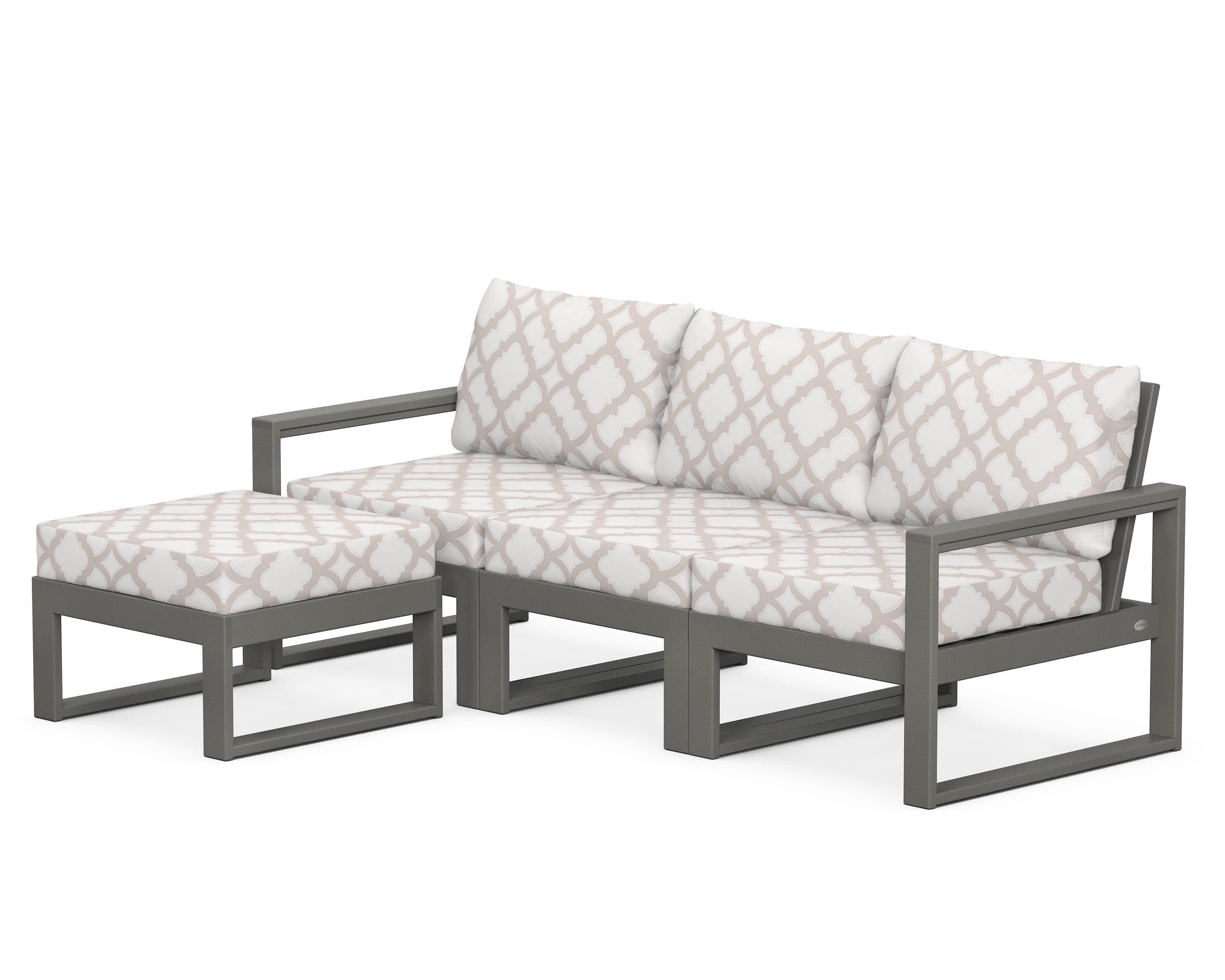 EDGE 4-Piece Modular Deep Seating Set with Ottoman in Slate Grey / Trellis Dune Burlap