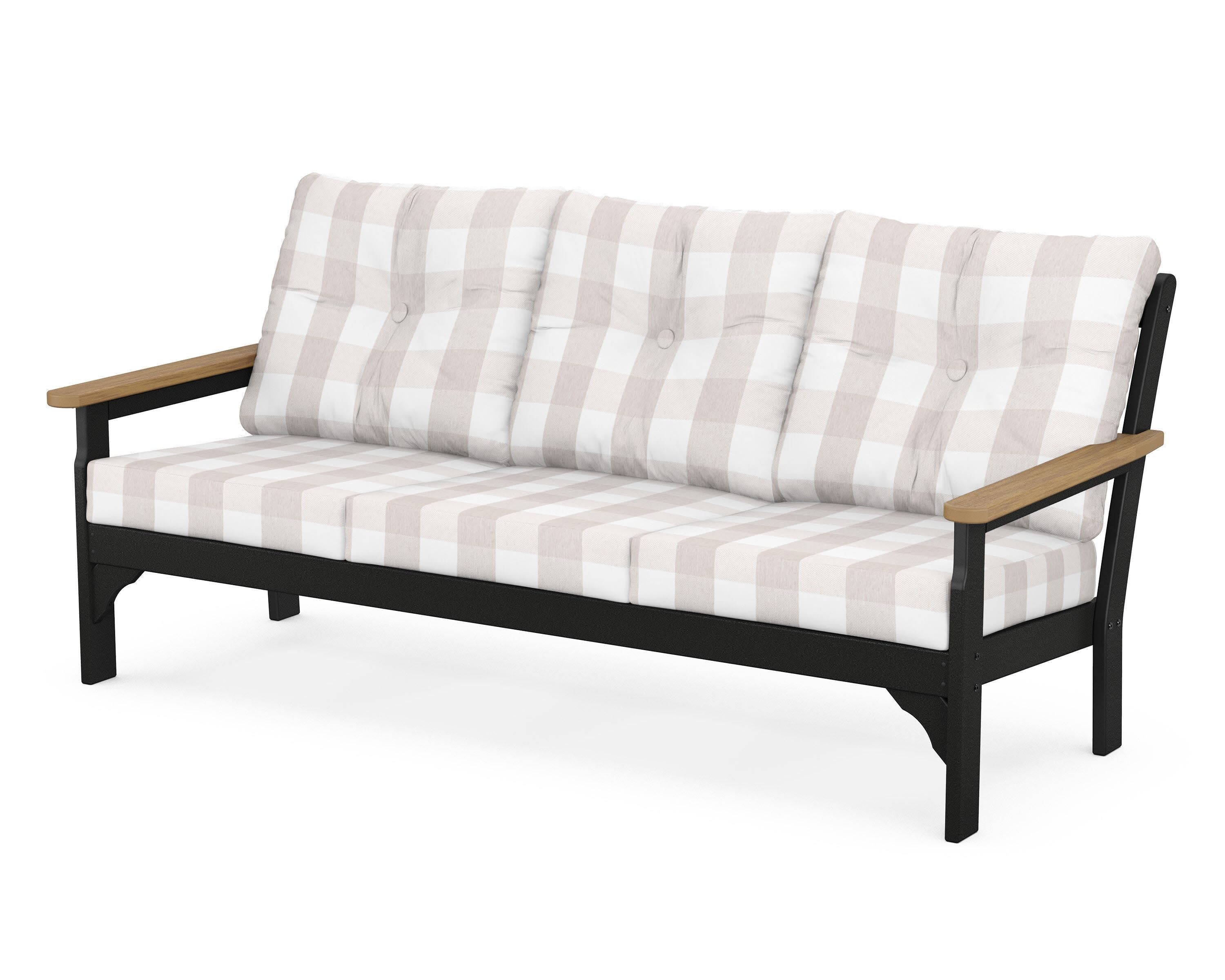 Vineyard Deep Seating Sofa in Black / Natural / Buffalo Plaid Dune Burlap