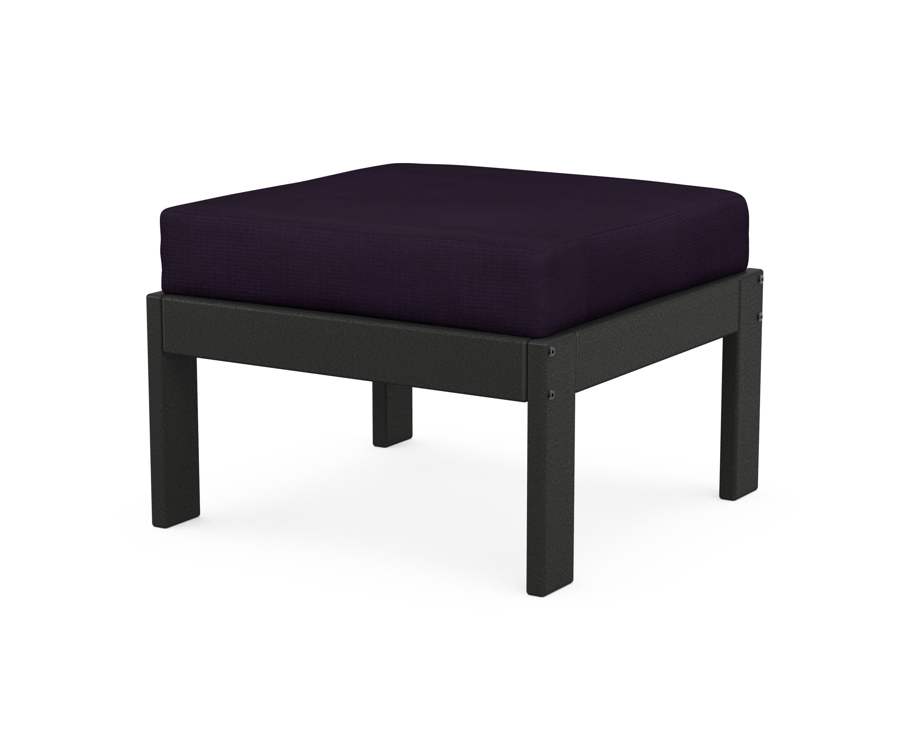 Vineyard Modular Ottoman in Black / Navy Linen